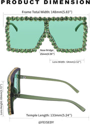 ÉÌƷͼƬ 21 | B096YZPRF2 | FEISEDY Oversized Sparkling Crystal Sunglasses Disco Diamond Flat Top Fashion Square Large Shades B2782