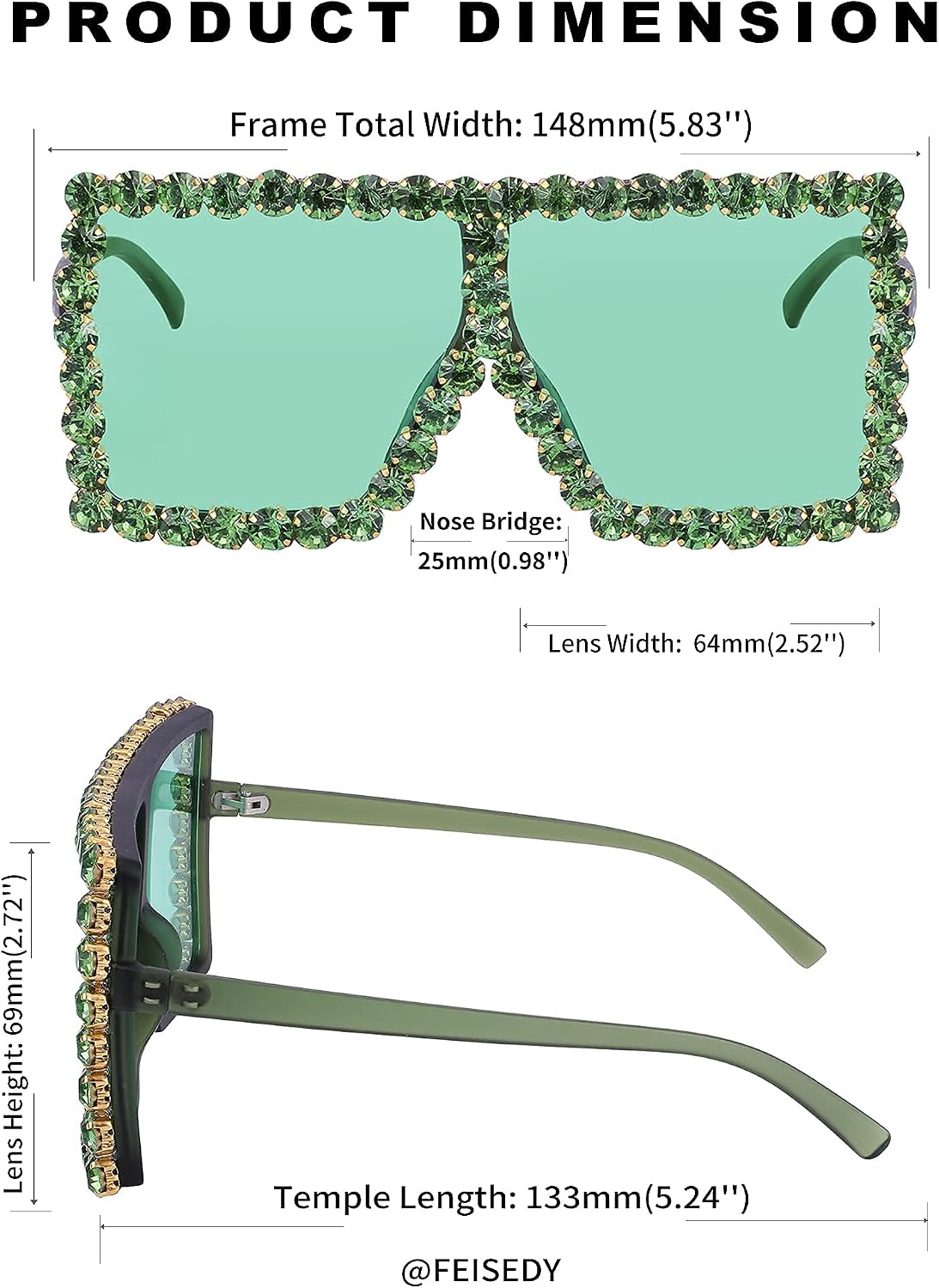 商品图片 21 | B096YZPRF2 | FEISEDY Oversized Sparkling Crystal Sunglasses Disco Diamond Flat Top Fashion Square Large Shades B2782