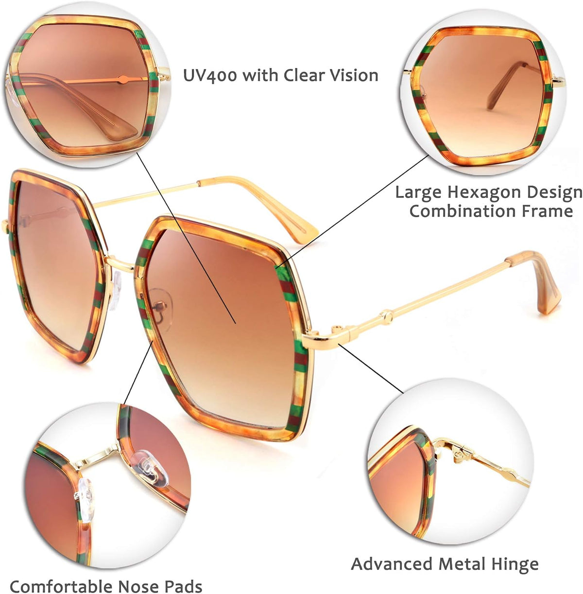 ÉÌƷͼƬ 7 | B08C7TTTDN | FEISEDY Women Large Hexagon Inspired Sunglasses Fashion Irregular Design Style Geometric B2503