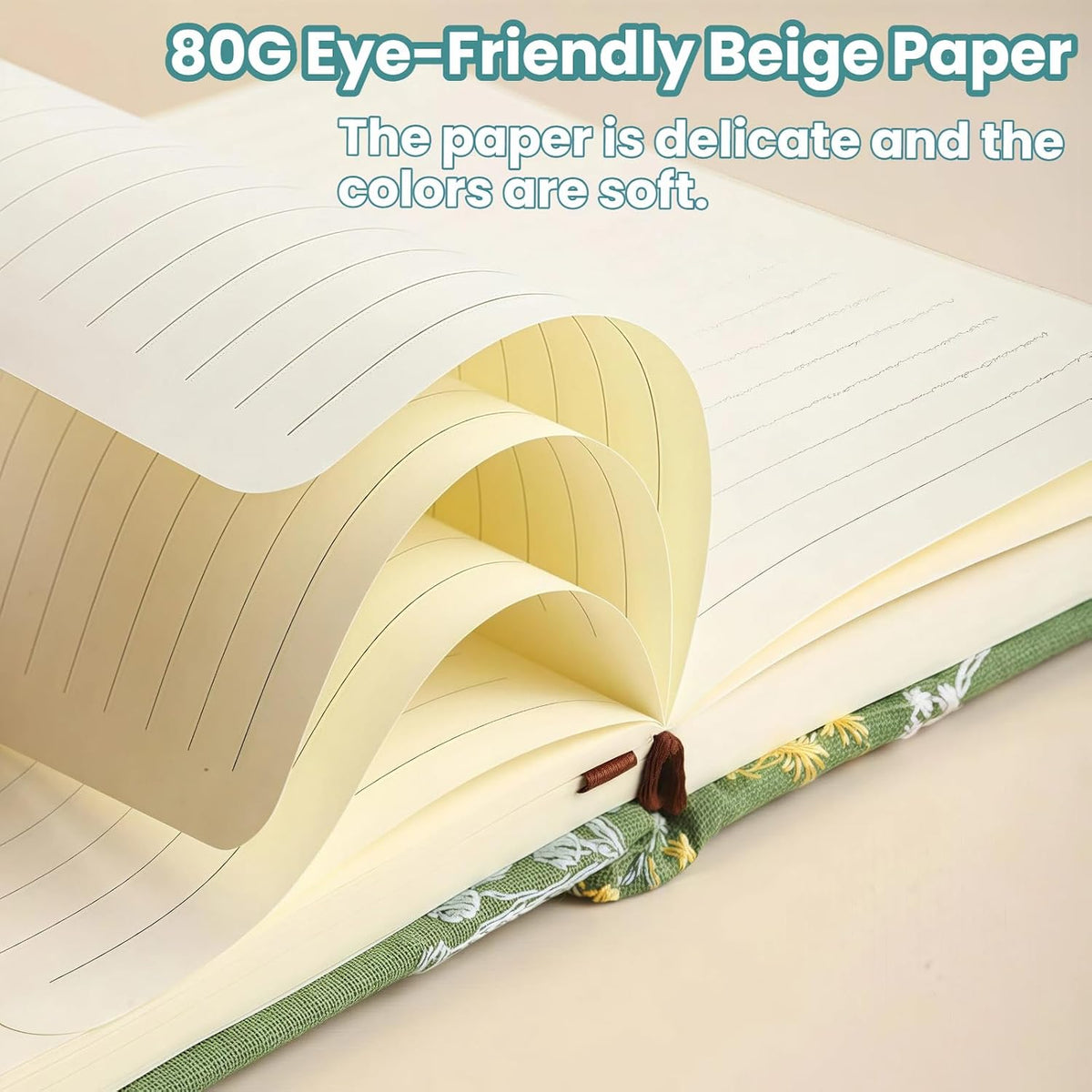 商品图片 4 | B0H2VHBC8C | A6 Embroidered Fabric Pocket Notebook, Lay Flat Hardcover Lined Journal, Cute Floral Small Journal for Women Men Writing