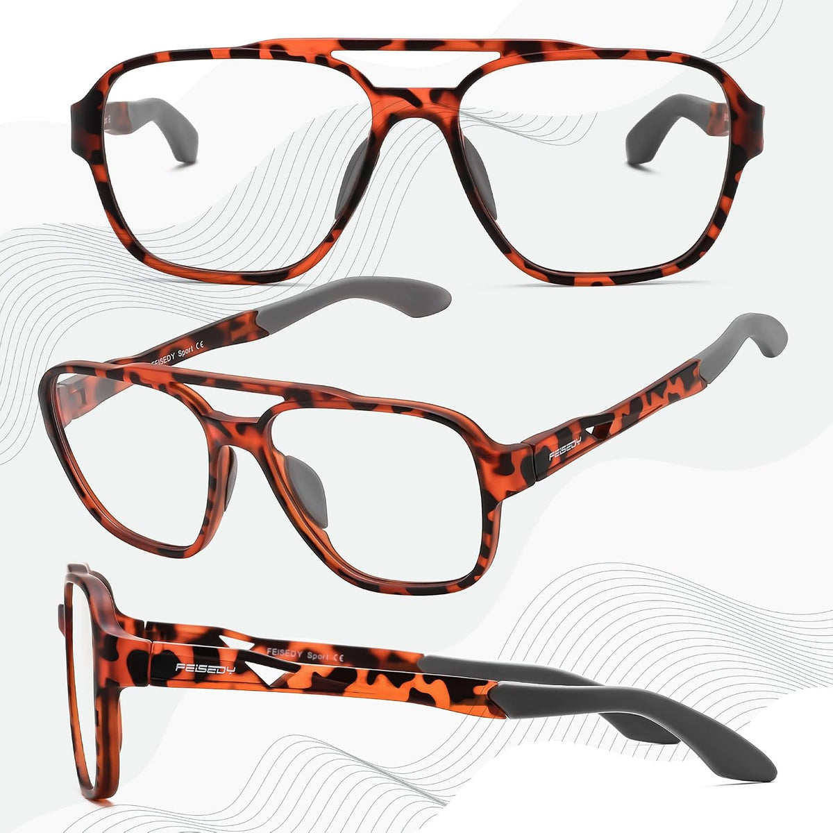 ÉÌƷͼƬ 29 | B0DR831C71 | FEISEDY Sports Blue Light Glasses for Men Lightweight Anti Slip Running Cycling Square Glasses Computer Eyeglasses B0156