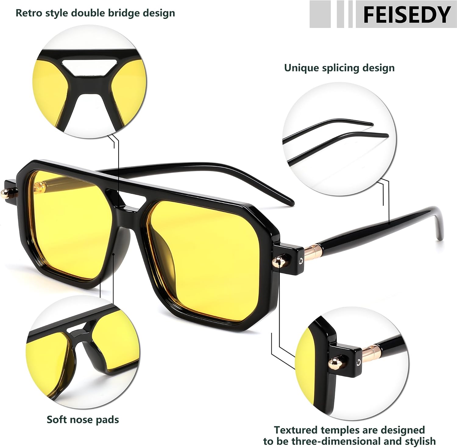 商品图片 210 | B09YTJ4FQZ | FEISEDY Vintage Square 70s Flat Aviator Sunglasses Women Men Classic Retro Stylish Frame UV400 Sunglasses B2622
