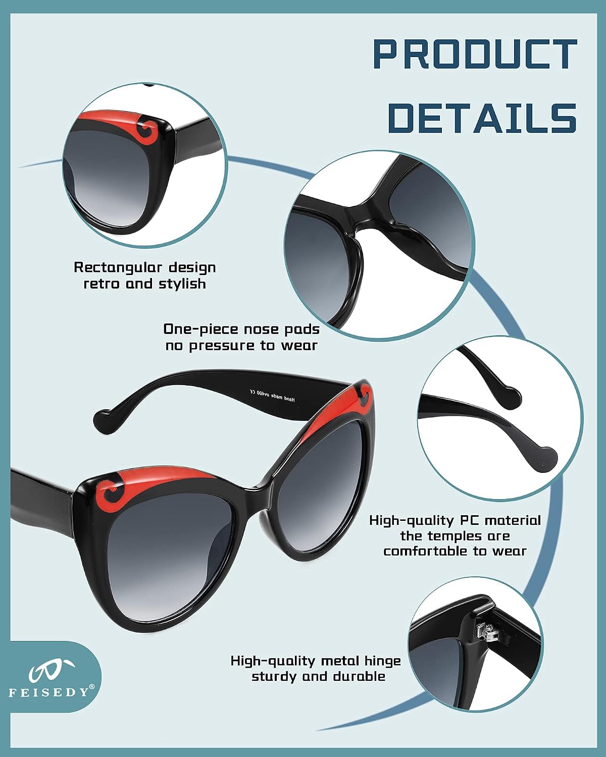 商品图片 4 | B095BQGNXV | FEISEDY Retro Funny Cateye Sunglasses Oversized Beard Design Personality Fashion Sun Glasses for Women Men B2769