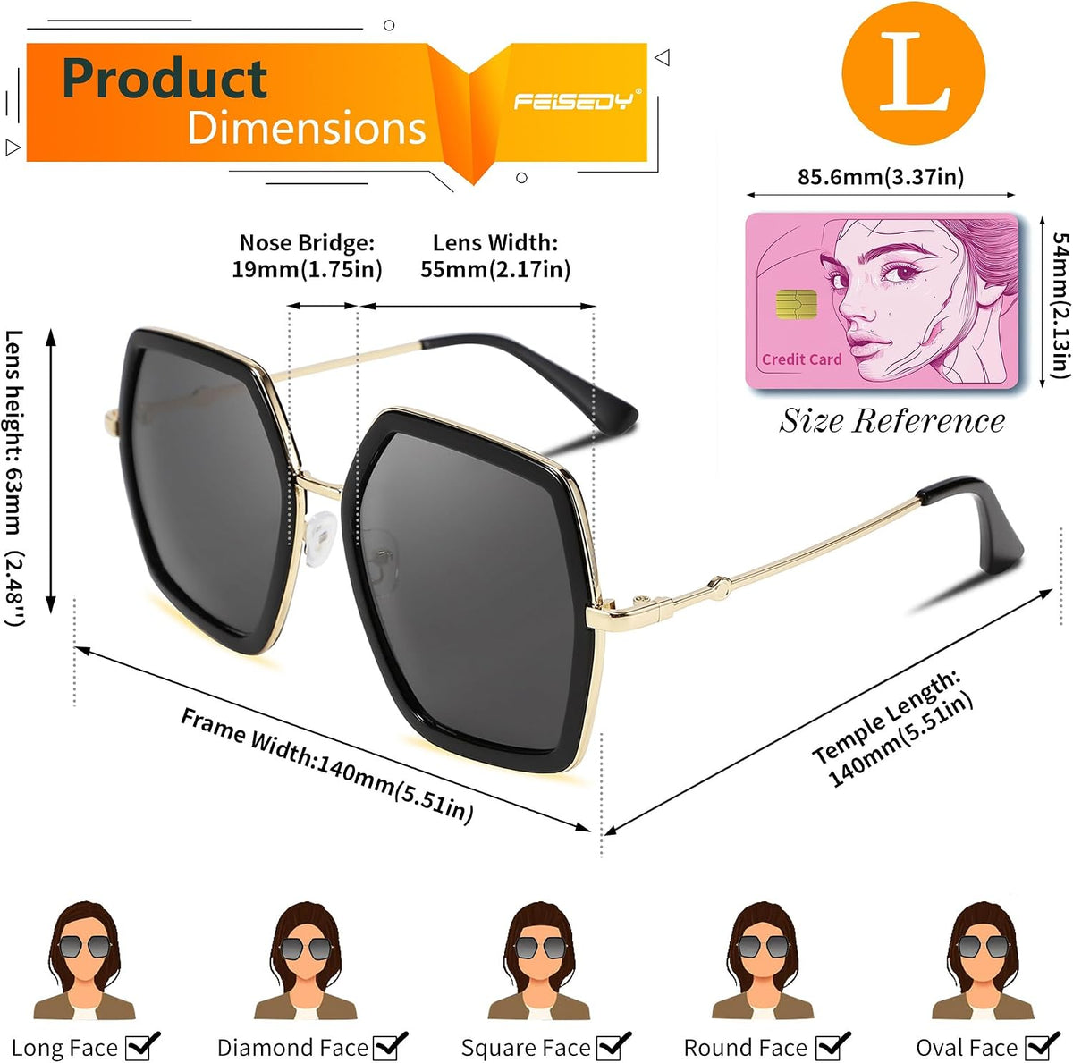 ÉÌƷͼƬ 11 | B08C7TTTDN | FEISEDY Women Large Hexagon Inspired Sunglasses Fashion Irregular Design Style Geometric B2503