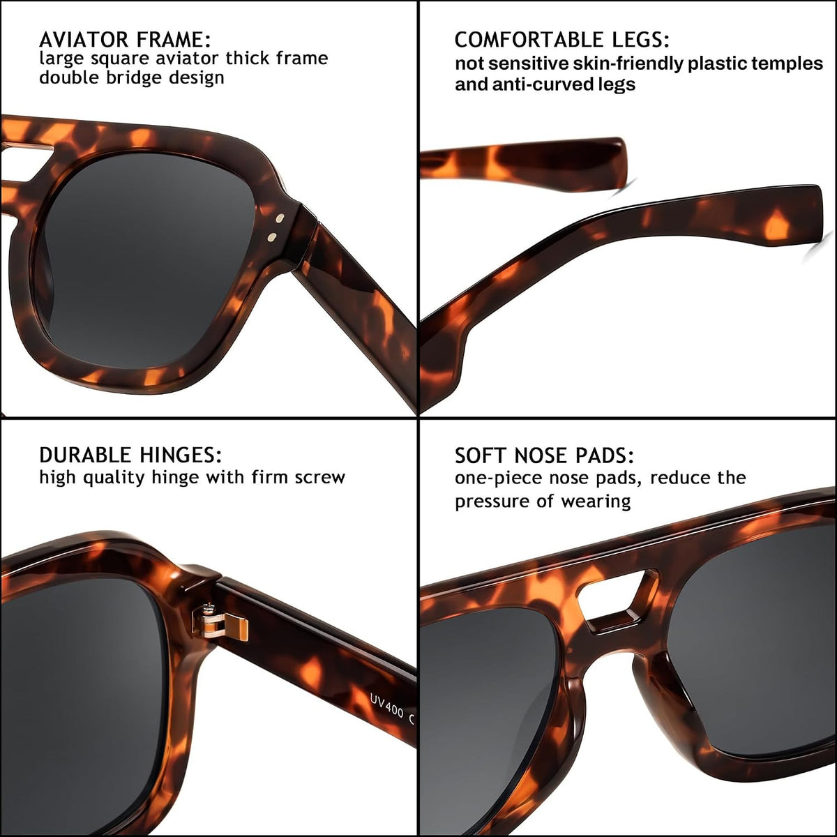ÉÌƷͼƬ 28 | B09KV1MSHN | FEISEDY Aviator Sunglasses For Women Men Square Chunky Trendy Eyewear B2846