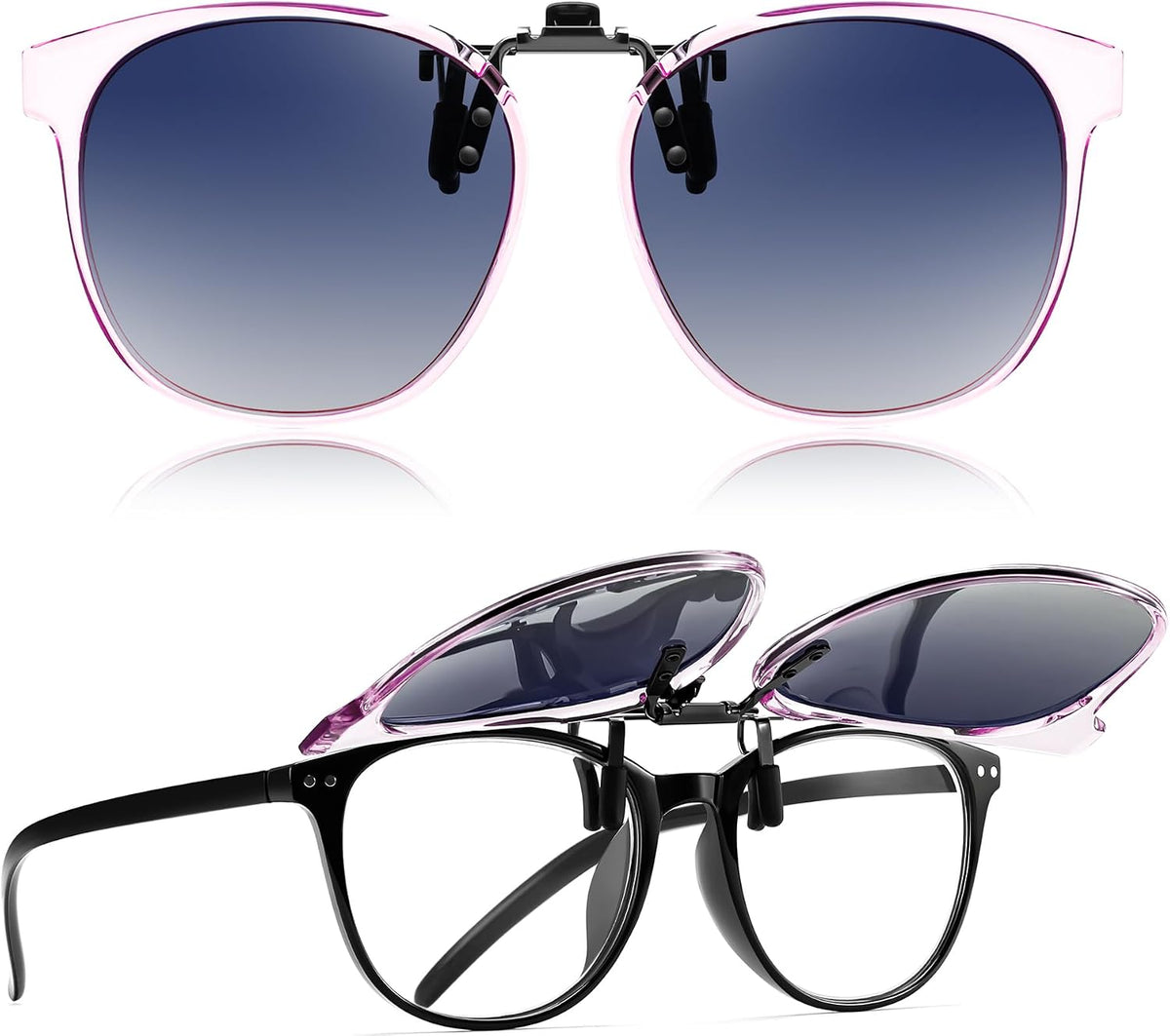 Purple-gradient Blue Lens / 54 Millimeters | B0HDSV8J5C | FEISEDY Polarized Flip-Up Clip On Sunglasses Over Prescription B0486