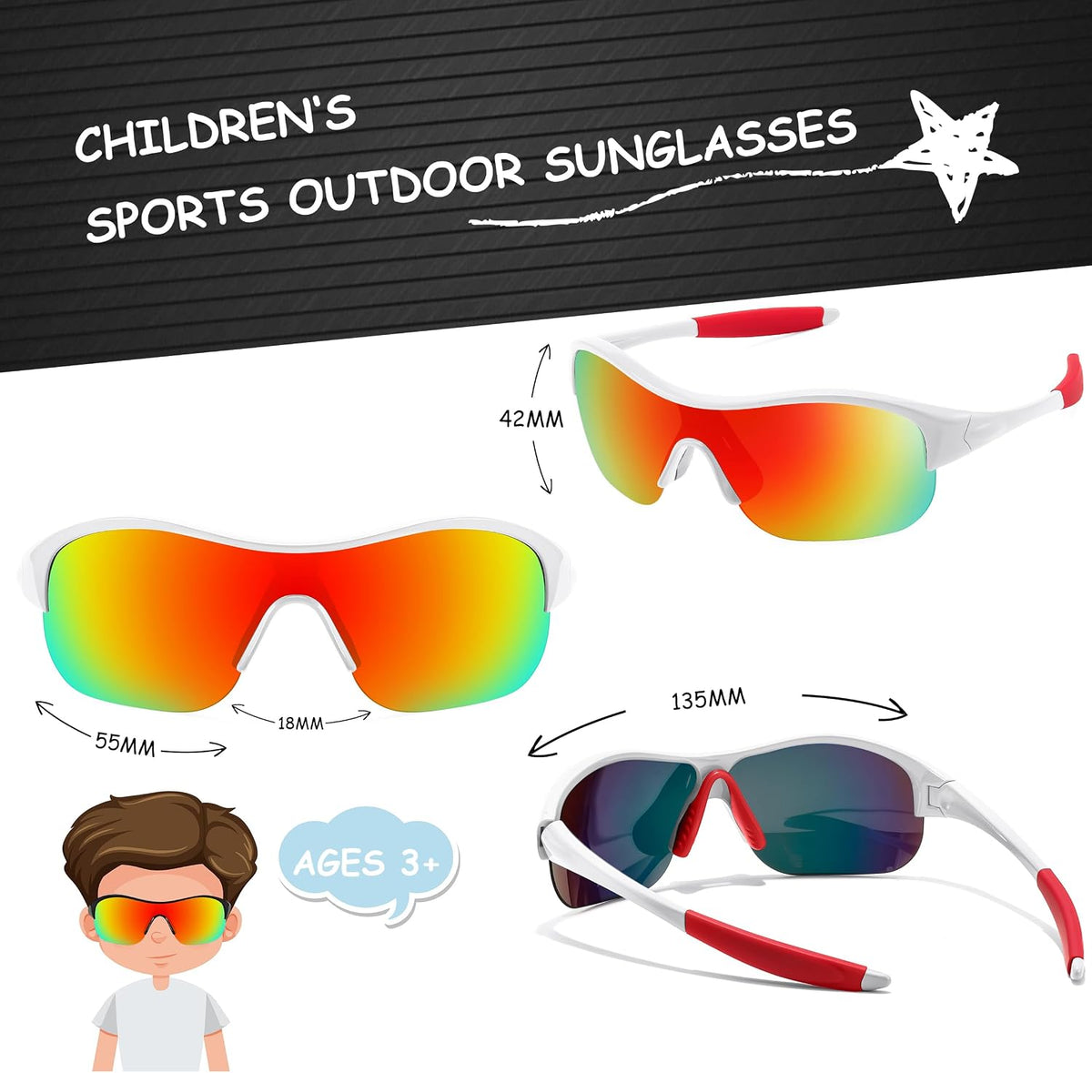 ÉÌƷͼƬ 23 | B0CZ7Y96D2 | FEISEDY Polarized Sports Sunglasses for Kids Youth Baseball Cycling Running Glasses for Boys Girls Age 3-12 B0142
