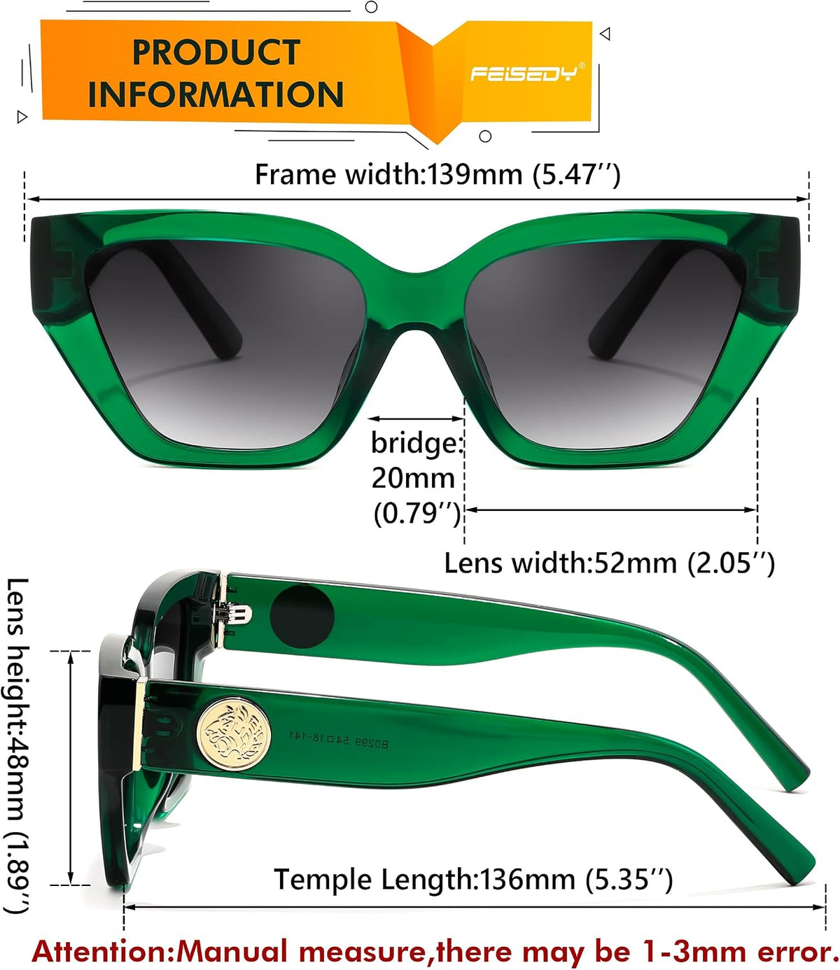 ÉÌƷͼƬ 19 | B0F8N6T6HM | FEISEDY Women's Polarized Cat Eye Sunglasses - UV400 Protection, Trendy Design for Driving & Daily Wear B0299