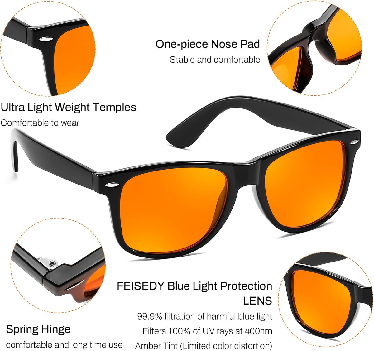 ÉÌƷͼƬ 27 | B0FQ5DRDJG | FEISEDY Orange Blue Light Blocking Glasses for Woman Men Amber Lenses Computer Gaming Glasses for Better Sleep