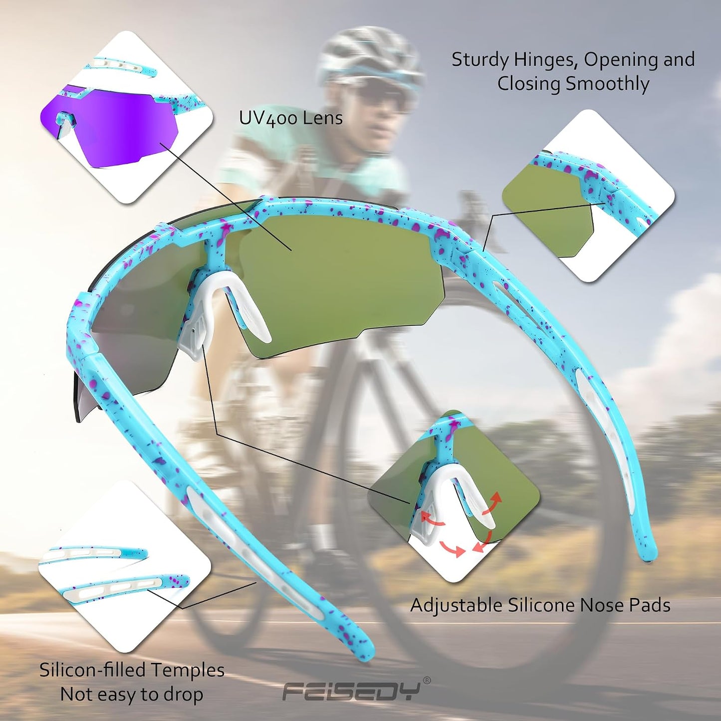 商品图片 18 | B0D2R93ZVQ | FEISEDY Cycling Sunglasses for Men Women, Sport Sunglasses for Baseball Softball Running Fishing Golf UV400 B0167