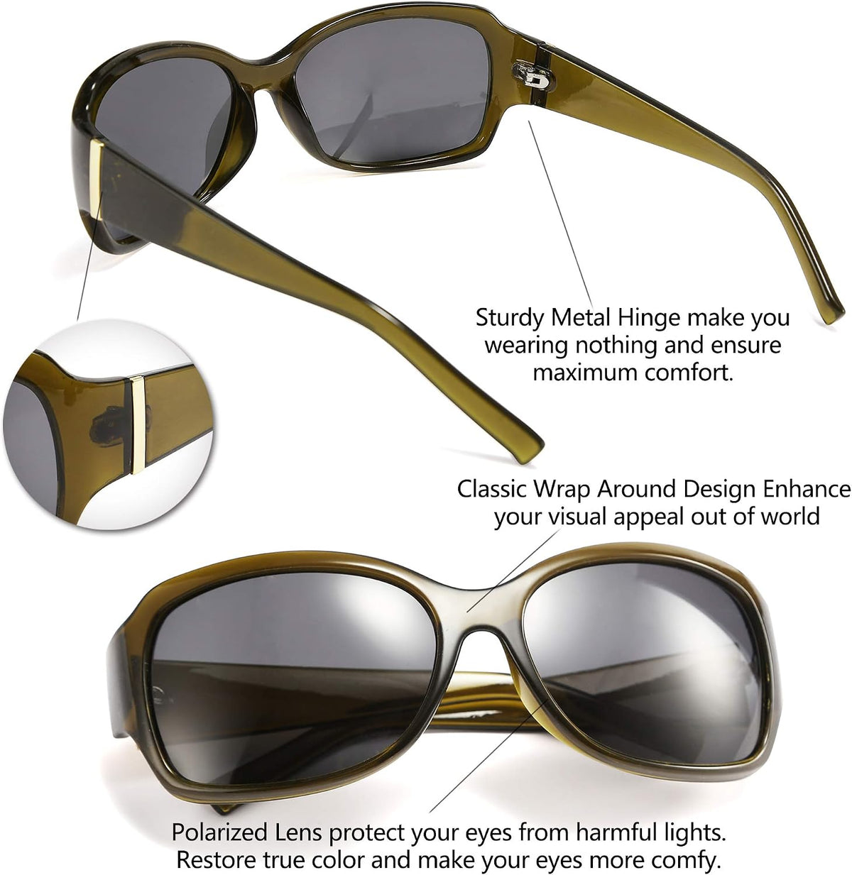 ÉÌƷͼƬ 26 | B07XNYV3GC | FEISEDY Polarized Oversized Sunglasses for Women Men, Classic Rectangle Wrap Around Large Frame UV400 Protection B2504