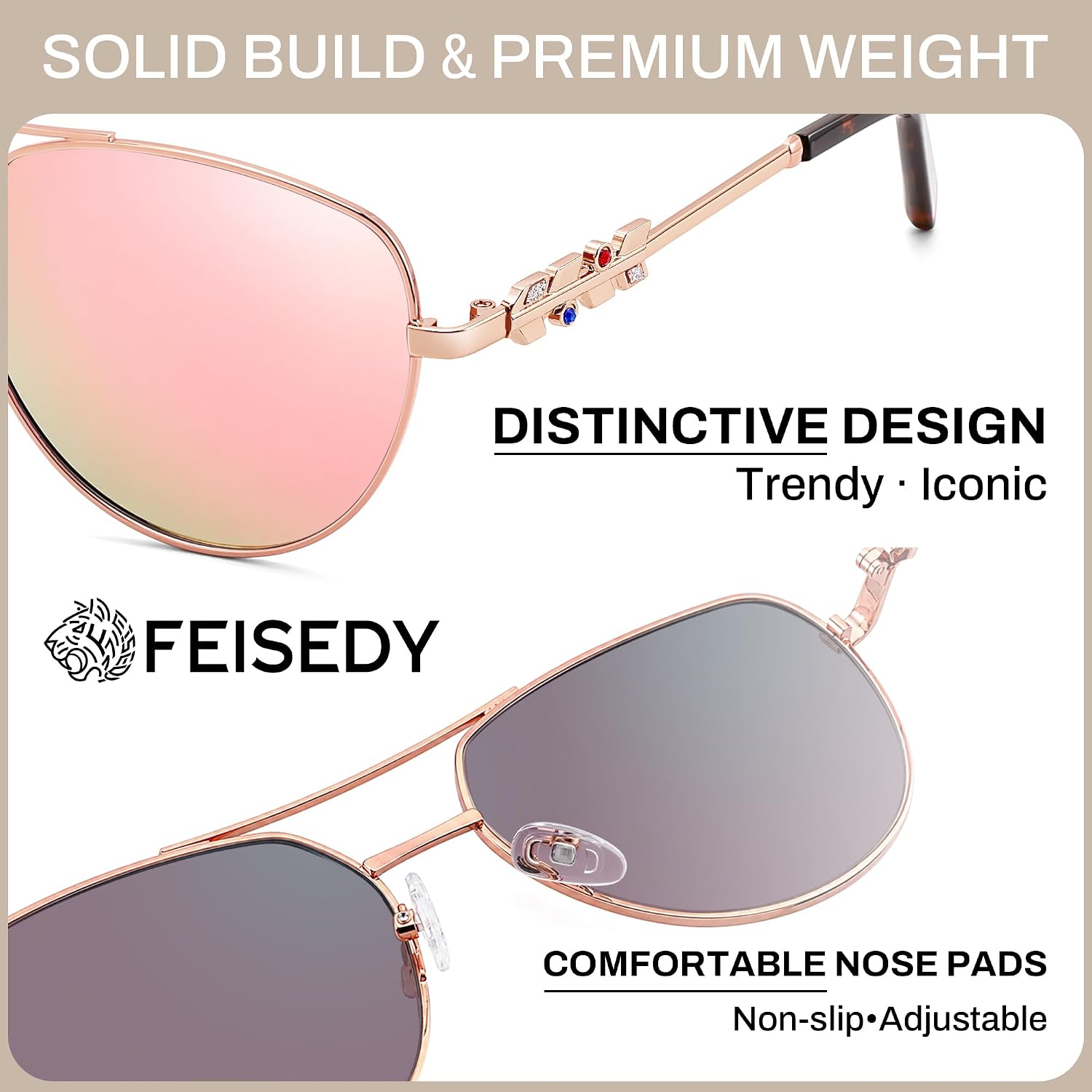 商品图片 11 | B0H4QPVJY6 | FEISEDY Retro Aviator Sunglasses for Women Men UV400 Shades B0409