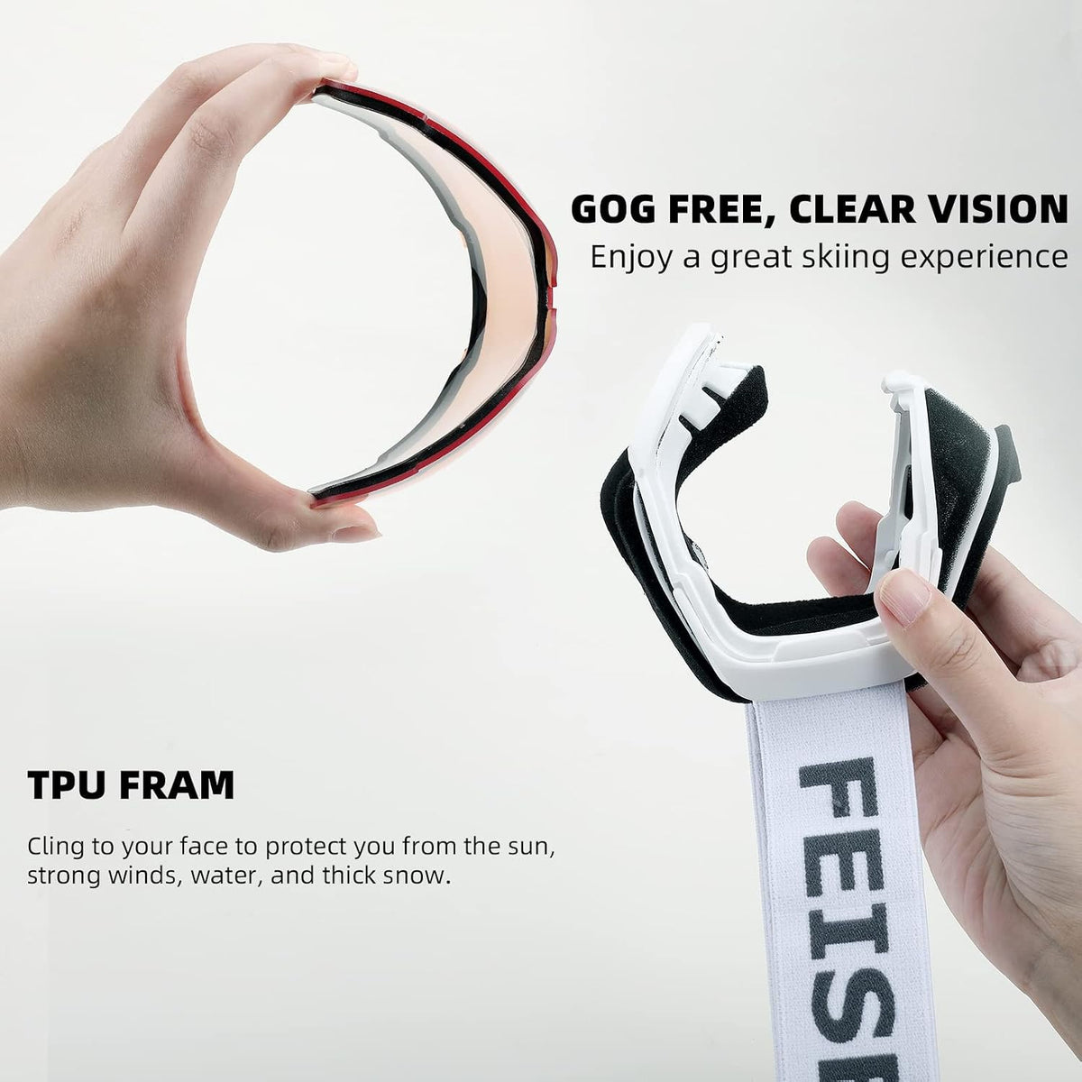 商品图片 62 | B0GHRB6WCQ | FEISEDY Ski Goggles, OTG Snow Sport Goggles for Adult Youth, Anti-Fog UV400 Protection Bendable Dual-Lenses B2961