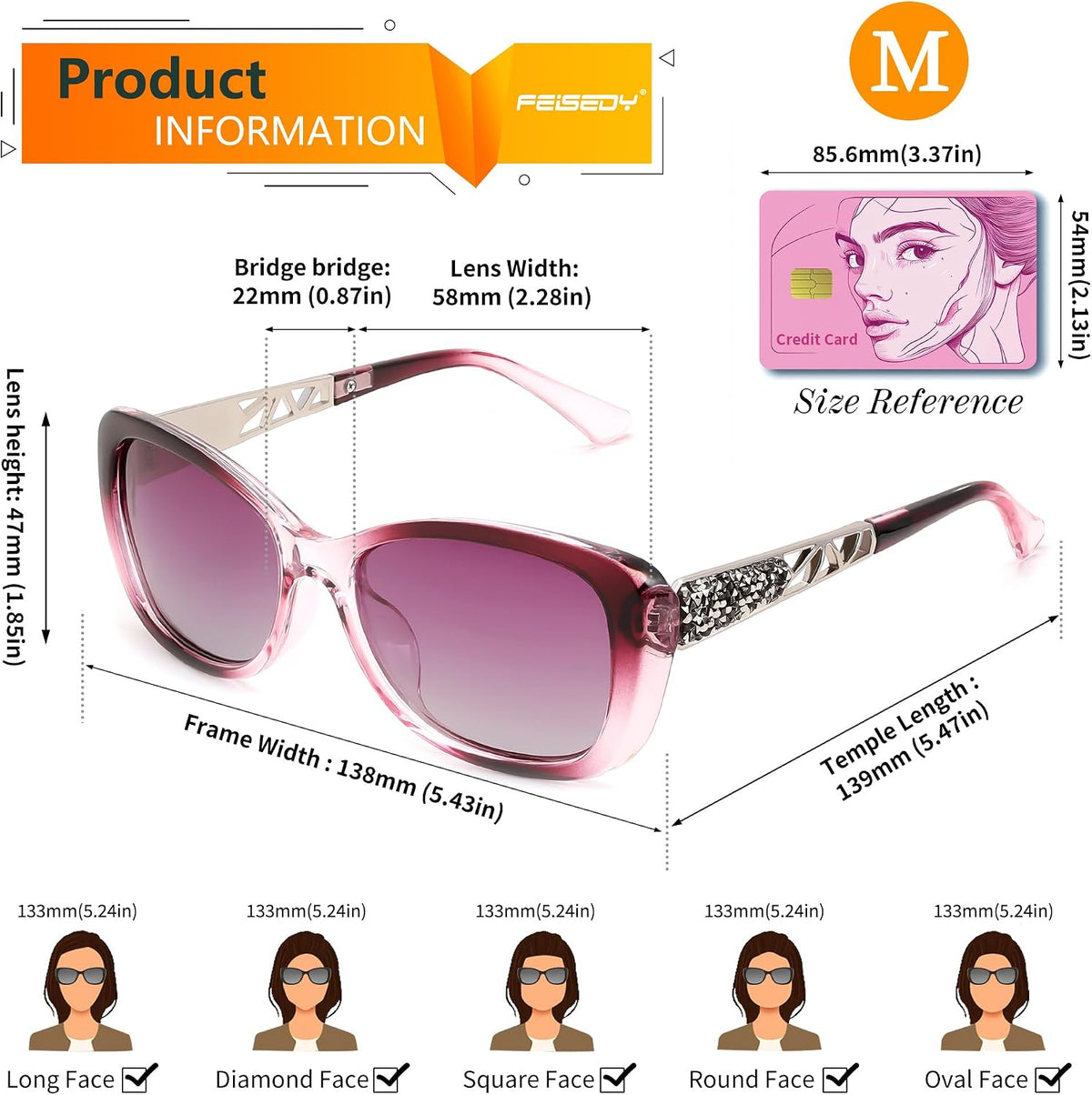 ÉÌƷͼƬ 44 | B0D2RBKKPD | FEISEDY Polarized Women Sunglasses Retro Shades Photochromic Lens Sparkling Crystal Sunglasses UV400 Protection B0144