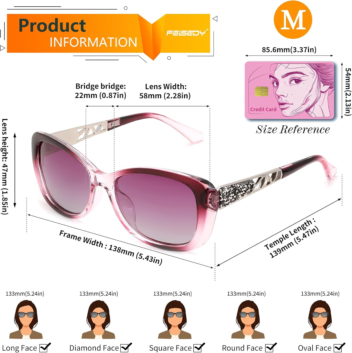 商品图片 44 | B0D2RBKKPD | FEISEDY Polarized Women Sunglasses Retro Shades Photochromic Lens Sparkling Crystal Sunglasses UV400 Protection B0144