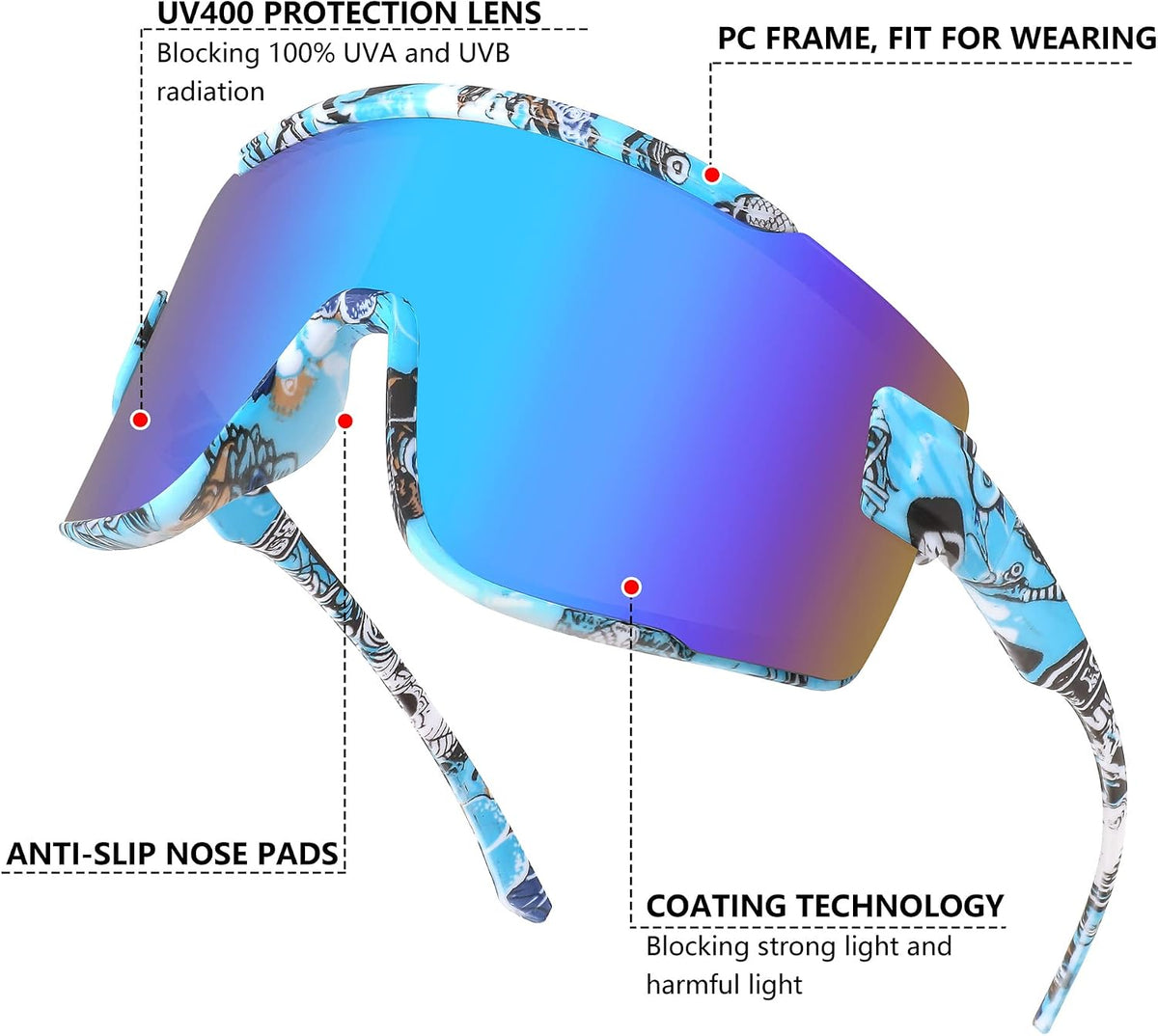ÉÌƷͼƬ 13 | B0B45K1FS2 | FEISEDY Cycling Glasses Men Women Sport Sunglasses 80s ski Goggles Driving Fishing Biking Sunglasses UV Protection B2944