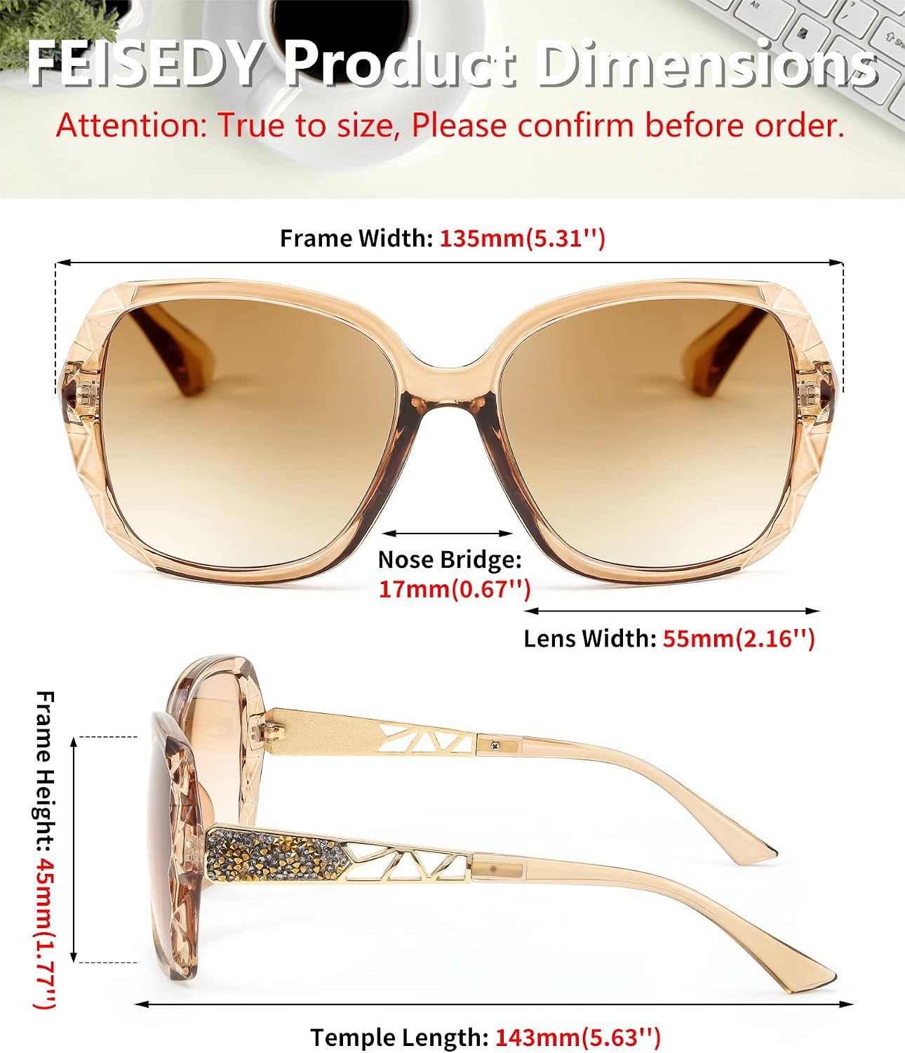 商品图片 7 | B09ZP8KJL4 | FEISEDY Women Square Reading Sunglasses Sparkling Composite Shiny Frame Sun Reader Glasses B2923