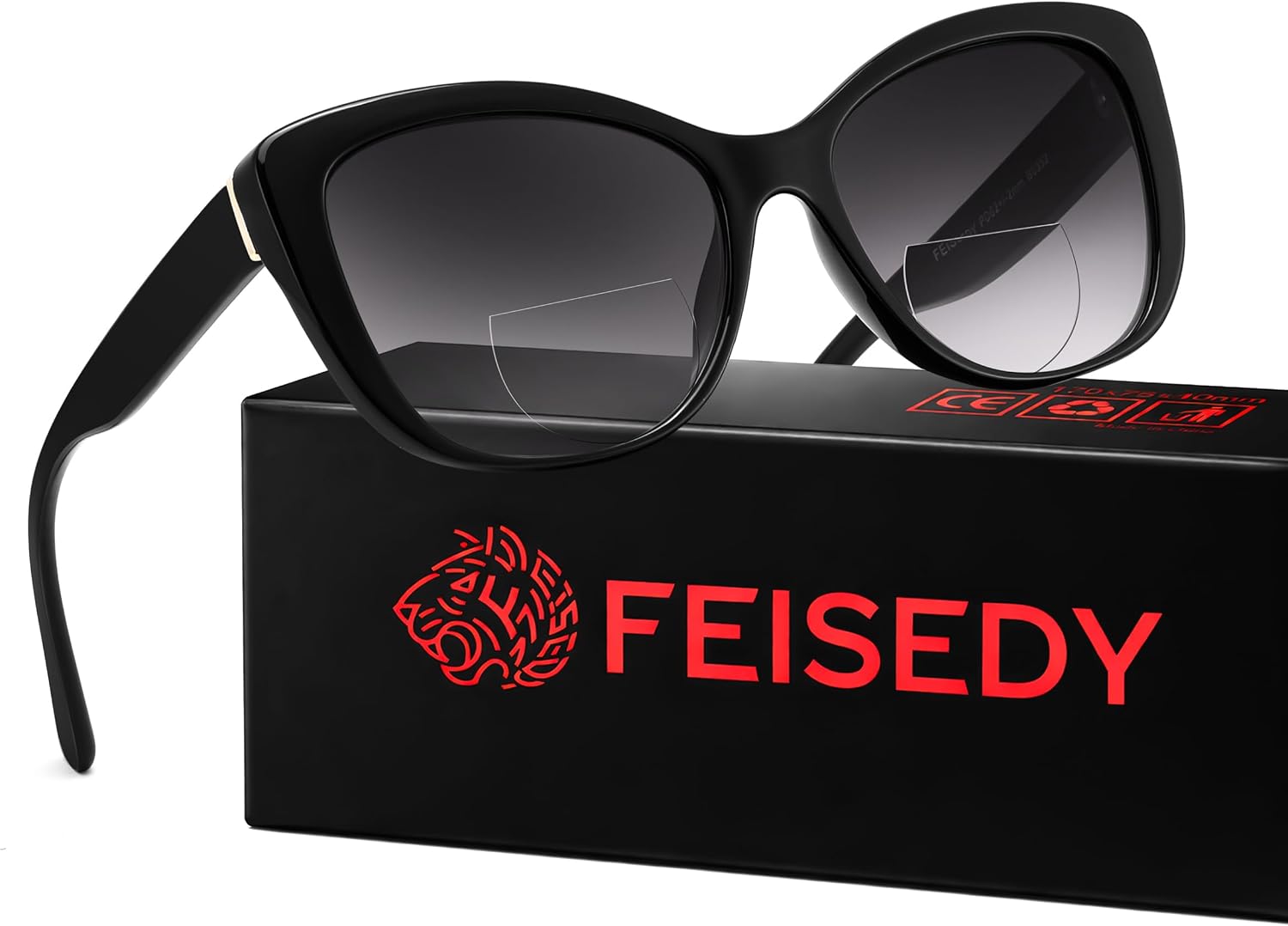 Black / 2.5 x | B0GSZX5N57 | FEISEDY Cat Eye Bifocal Sunglasses Reader for Women UV400 Protection B0352