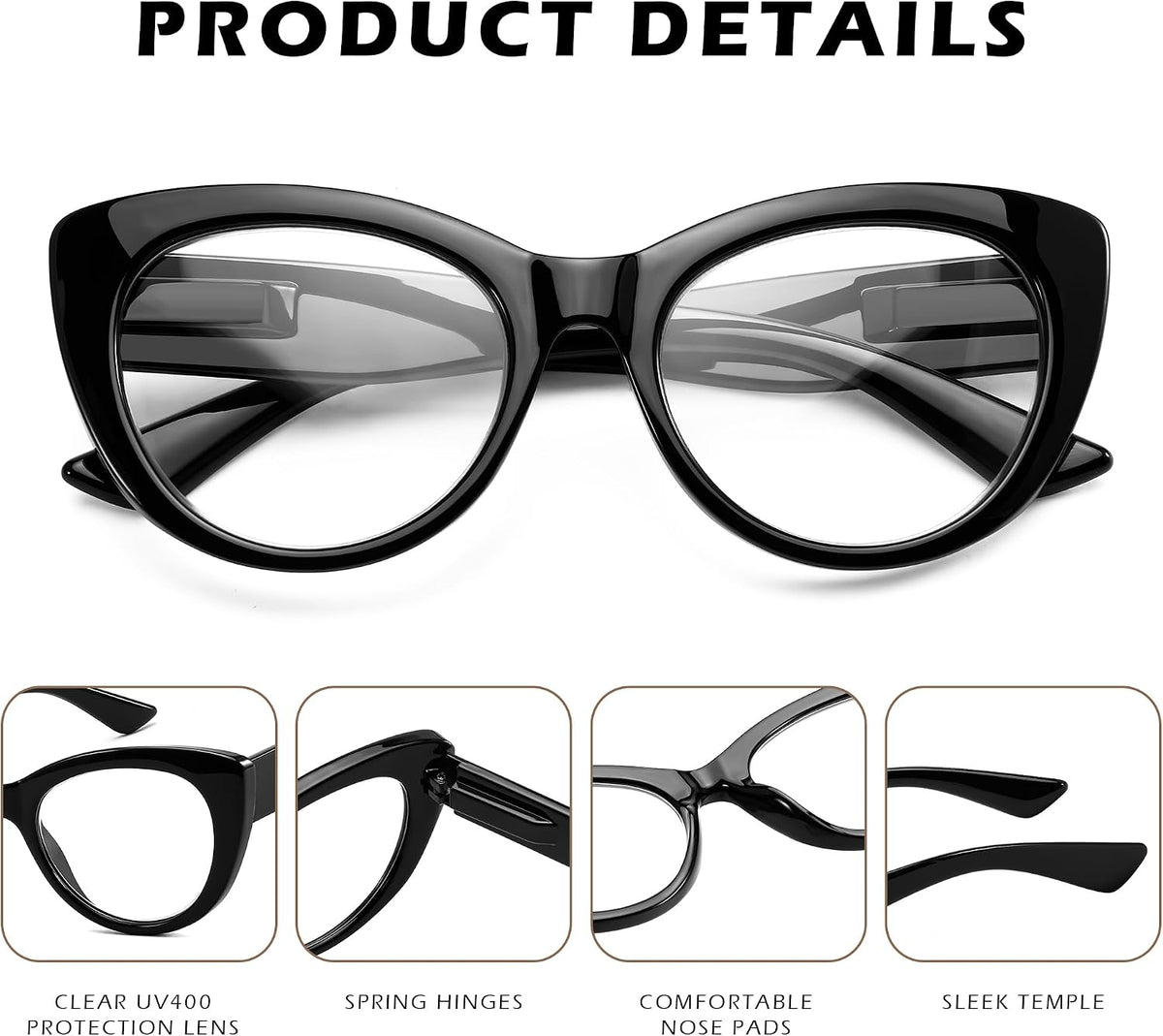 商品图片 5 | B0DFPWRH8W | FEISEDY Cat-Eye Blue Light Reading Glasses for Women Thick Fashion Anti- Glare Digital Eyestrain Readers B0230