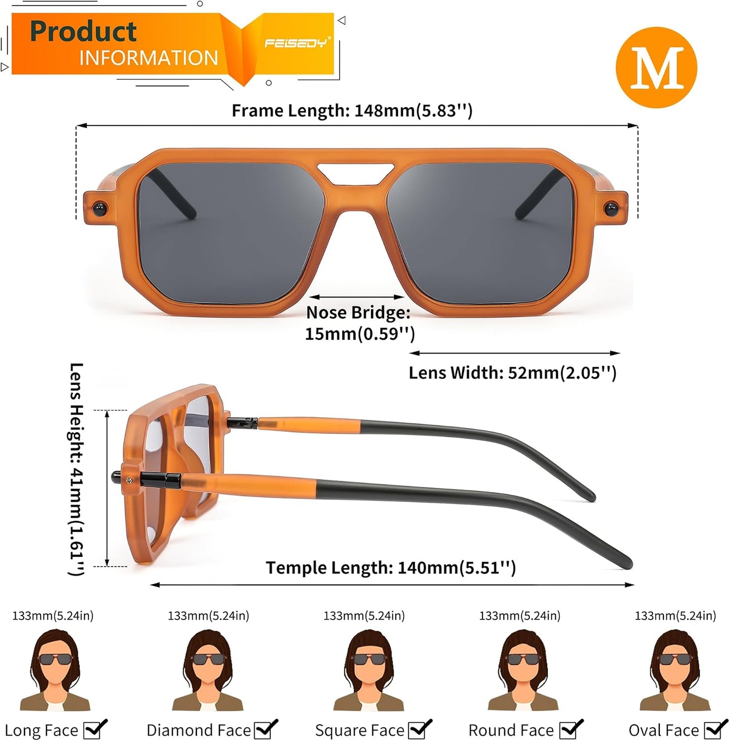 商品图片 159 | B09YTJ4FQZ | FEISEDY Vintage Square 70s Flat Aviator Sunglasses Women Men Classic Retro Stylish Frame UV400 Sunglasses B2622