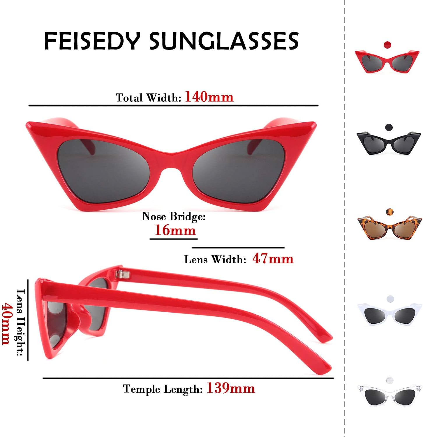 商品图片 103 | B079KYQYT3 | FEISEDY Small Cat Eye Sunglasses Vintage Square Shade Women Eyewear B2291