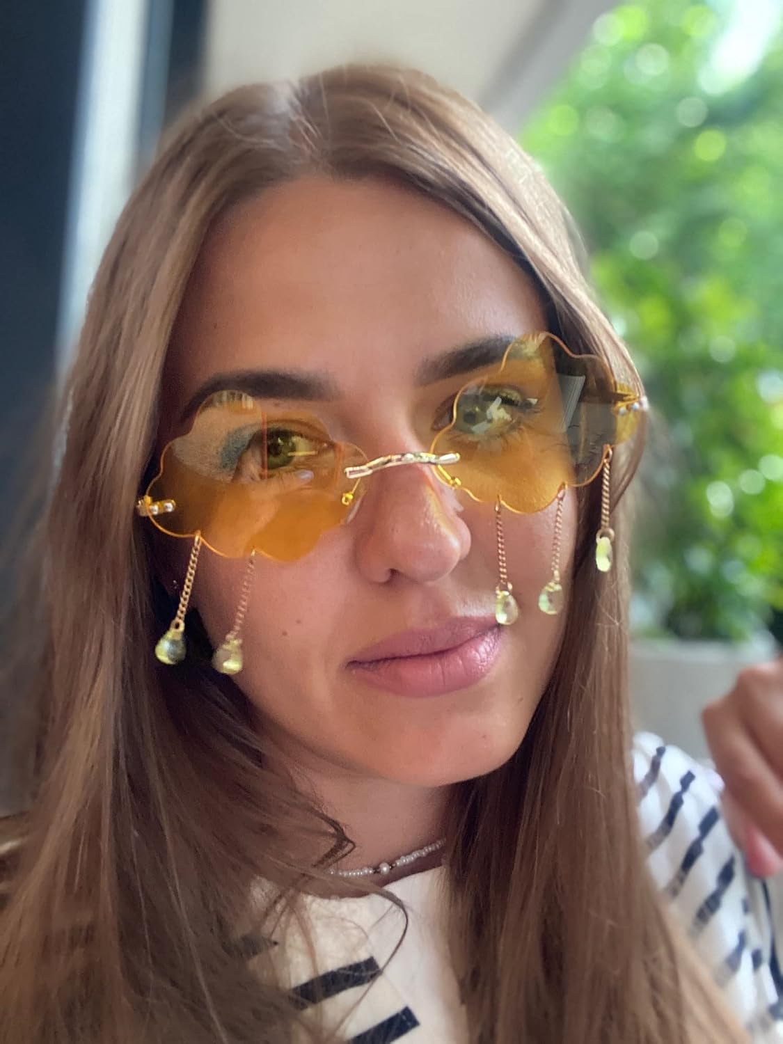 ÉÌƷͼƬ 11 | B09K7C4FB7 | FEISEDY Retro Dripping Cloud Shaped Tassel Sunglasses Rimless Women Funny Party Disco Eyewear B2834