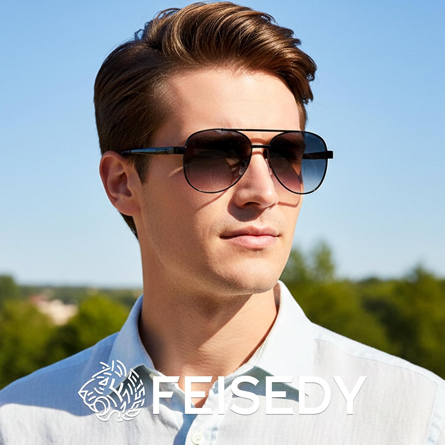 商品图片 9 | B0G1BRNH4D | FEISEDY Metal Aviator Bifocal Reader Sunglasses for Men B0335