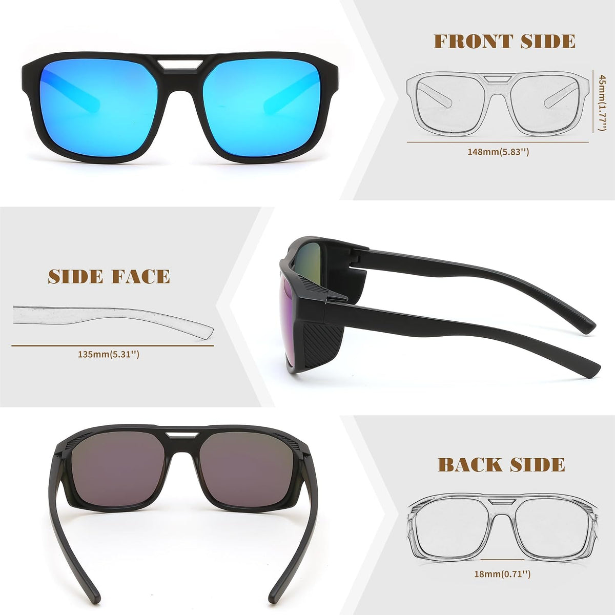 ÉÌƷͼƬ 24 | B0FV3CK7PF | FEISEDY Polarized Sunglasses Men Women Side Shield Goggles Retro Pilot Square Steampunk Fishing Sun Glasses B0348