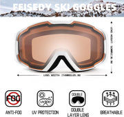 商品图片 65 | B0GHRB6WCQ | FEISEDY Ski Goggles, OTG Snow Sport Goggles for Adult Youth, Anti-Fog UV400 Protection Bendable Dual-Lenses B2961