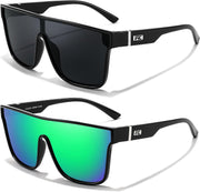 Z2pack(black Frame & Grey Lens+black Frame & Green Mirror Lens) / 62 Millimeters | B0FHK41LBD | FEISEDY Sunglasses for Women Men, Fashion Mirrored Single Lens Shades