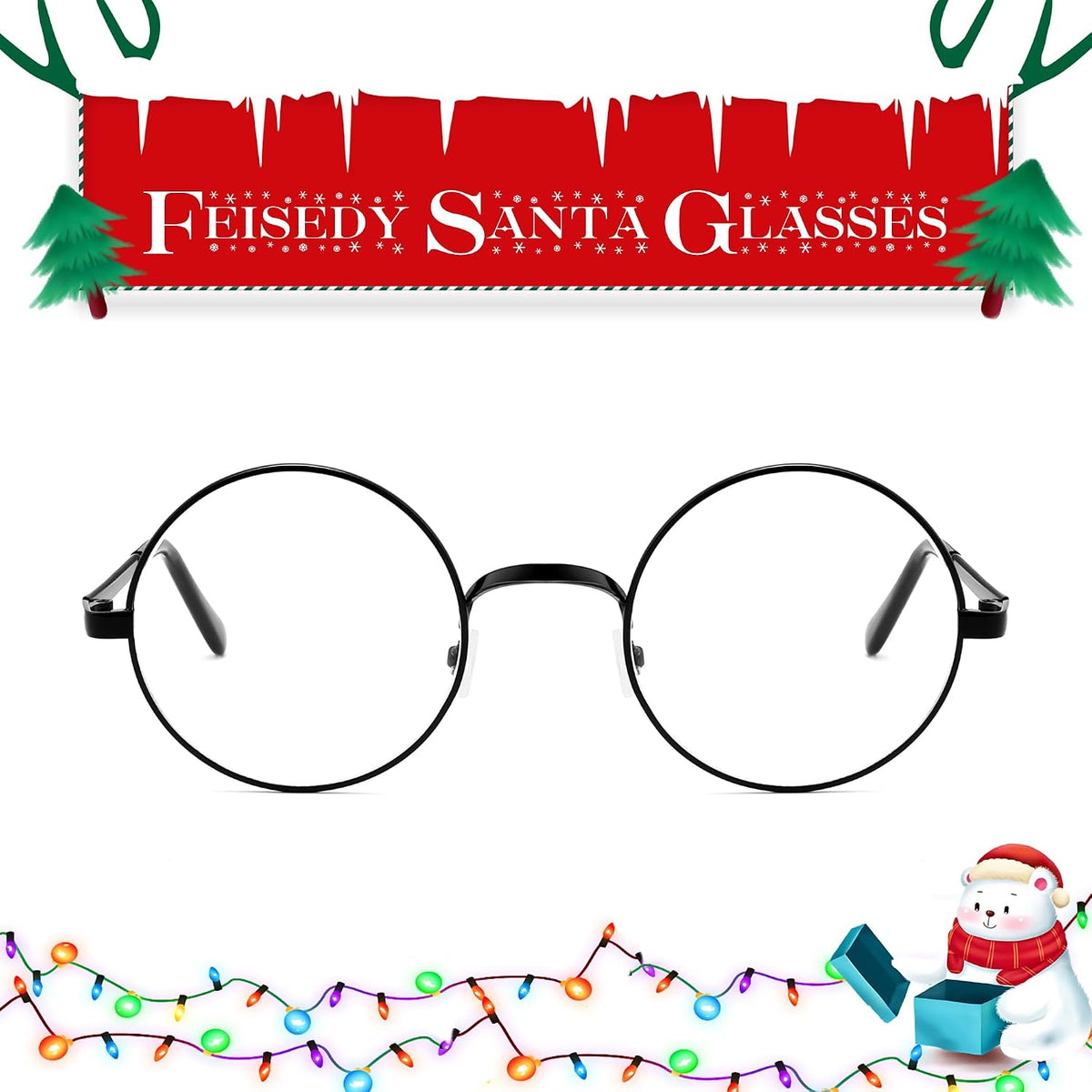 商品图片 6 | B0DSPCTJN4 | FEISEDY Metal Round Glasses for Men Women Retro Nerd Eyeglasses Classic Clear Lens Frame Costume Accessories B0275