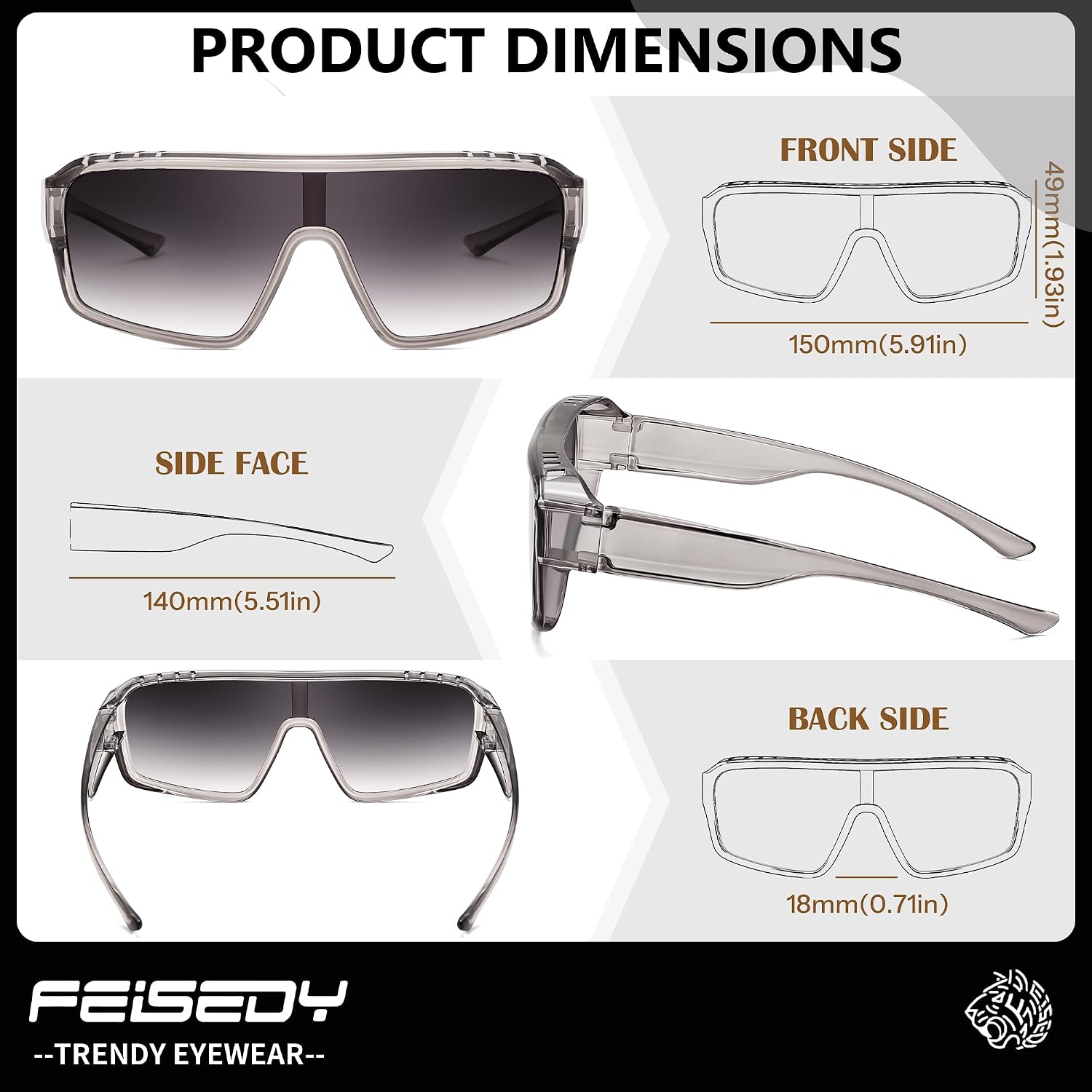 商品图片 17 | B0FWBV3SMZ | FEISEDY Oversized Square Fit Over Glasses Sunglasses for Men Women B0332