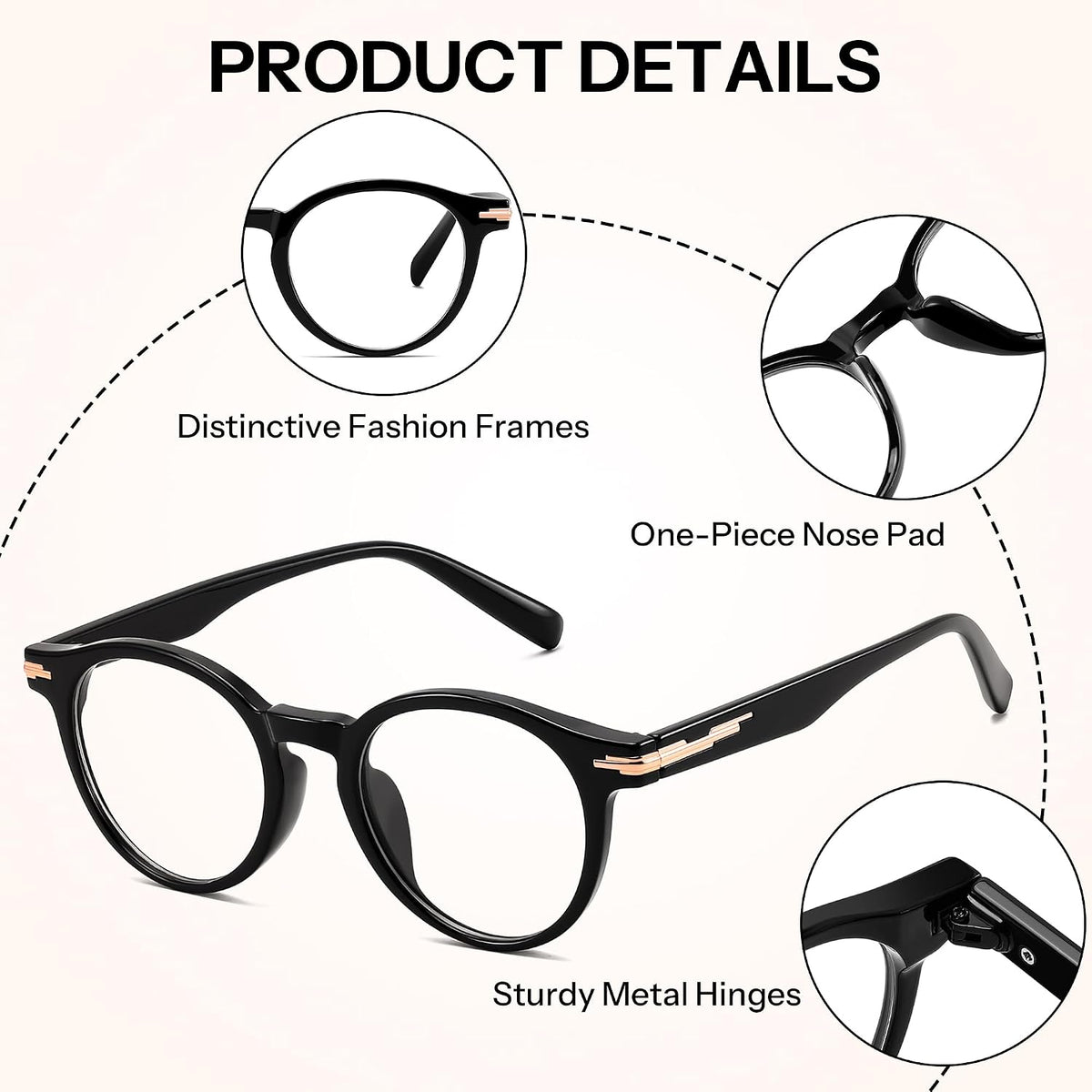 ÉÌƷͼƬ 5 | B0HC6D93TL | FEISEDY Stylish Round Blue Light Blocking Glasses for Women Men B0469