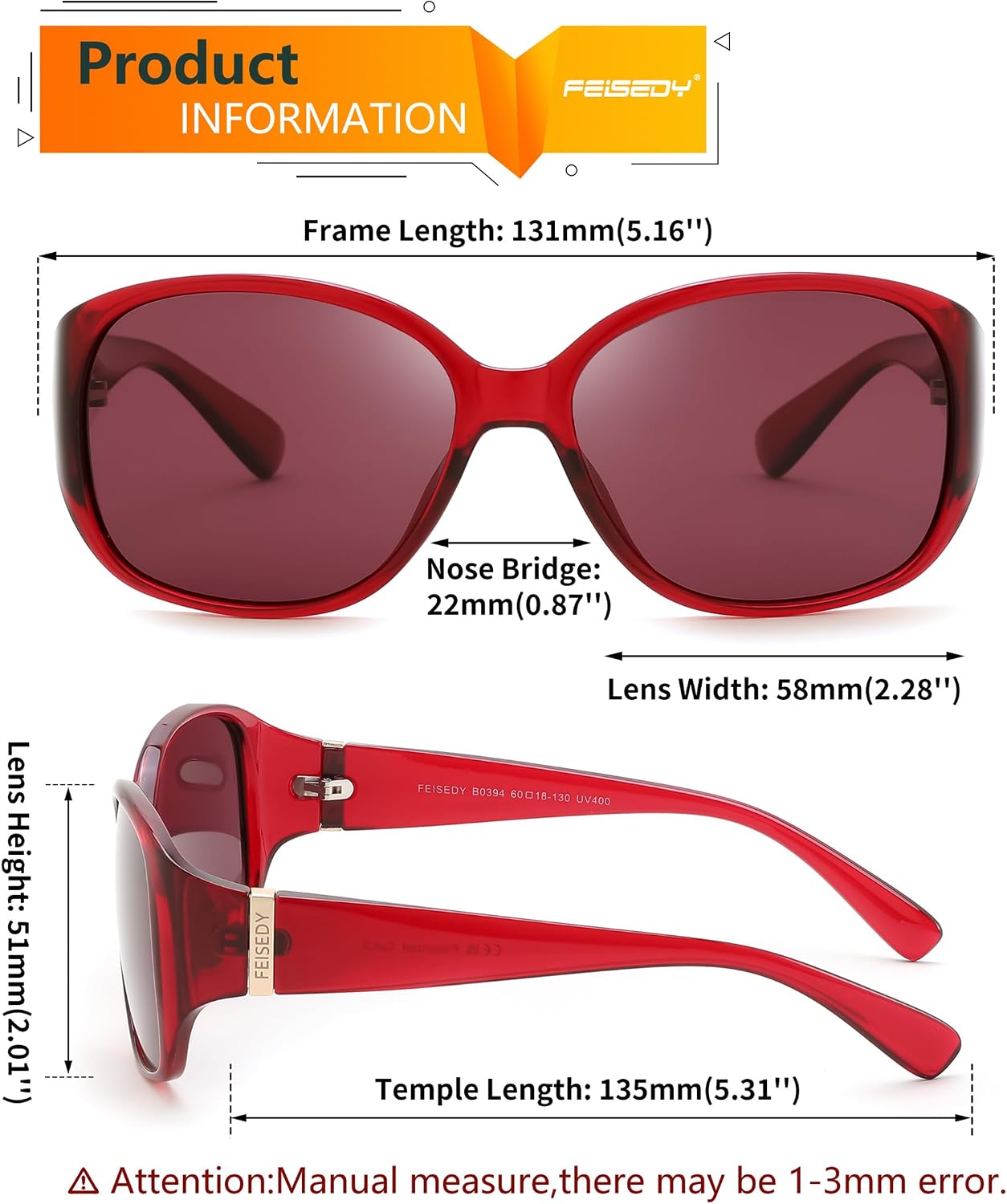 商品图片 14 | B0H4R52F3D | FEISEDY Women's Polarized Sunglasses Wrap Around Vintage Fashion Sunnies UV400 Protection B0394