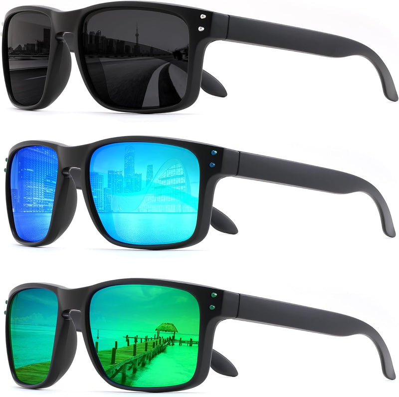 3pack-black+blue+green / 54 Millimeters | B0F8HGGZ7R | FEISEDY Polarized Sunglasses for Men Women Sports Driving Fishing Hiking Glasses UV400 Protection B0080
