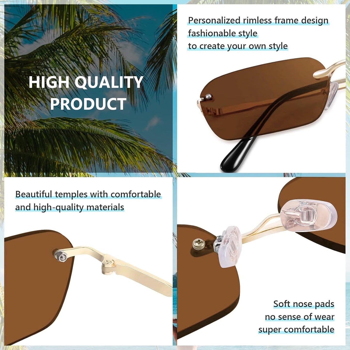 商品图片 81 | B0CY2Q4VW1 | FEISEDY Rimless Sunglasses Y2K Retro Small Narrow Rectangle Shades B2643