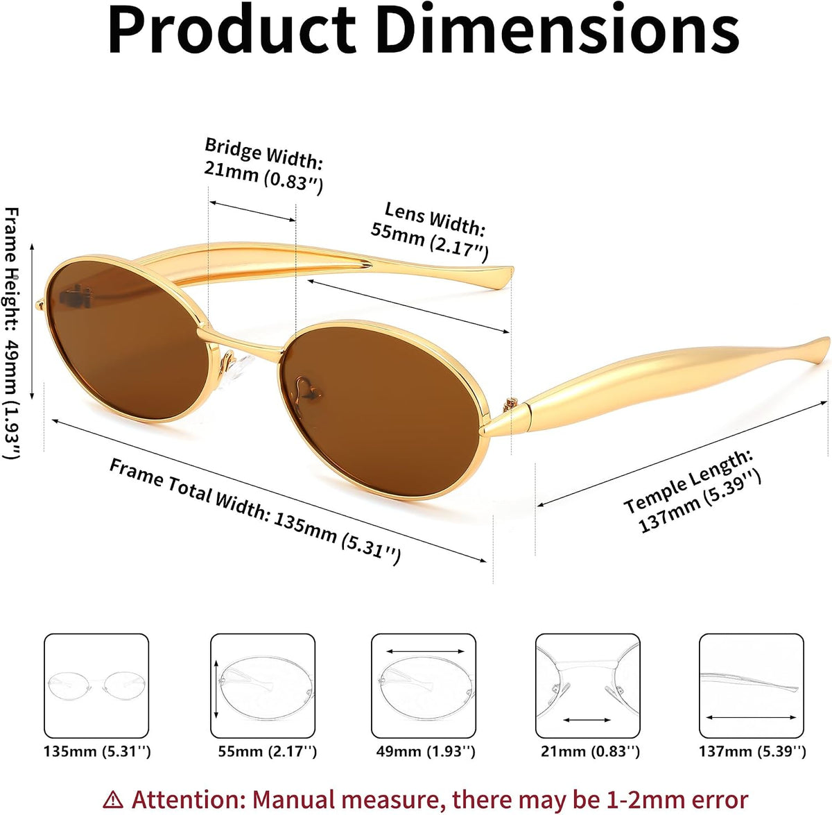 ÉÌƷͼƬ 5 | B0FH4FH8VH | FEISEDY Retro Oval Sunglasses Women Men - Gold Metal Chunky Frame, UV400 for Driving & Daily Wear B0312