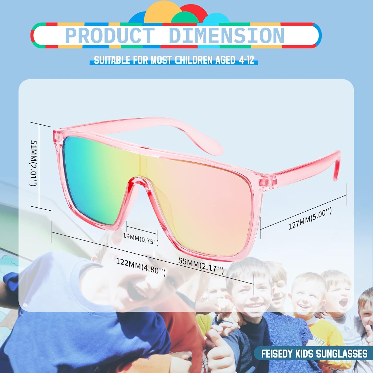 商品图片 7 | B09MW1KQ6Y | FEISEDY Kids Sunglasses for Girls Fashion Cute Boys Teenagers Glasses One Piece UV400 B2812