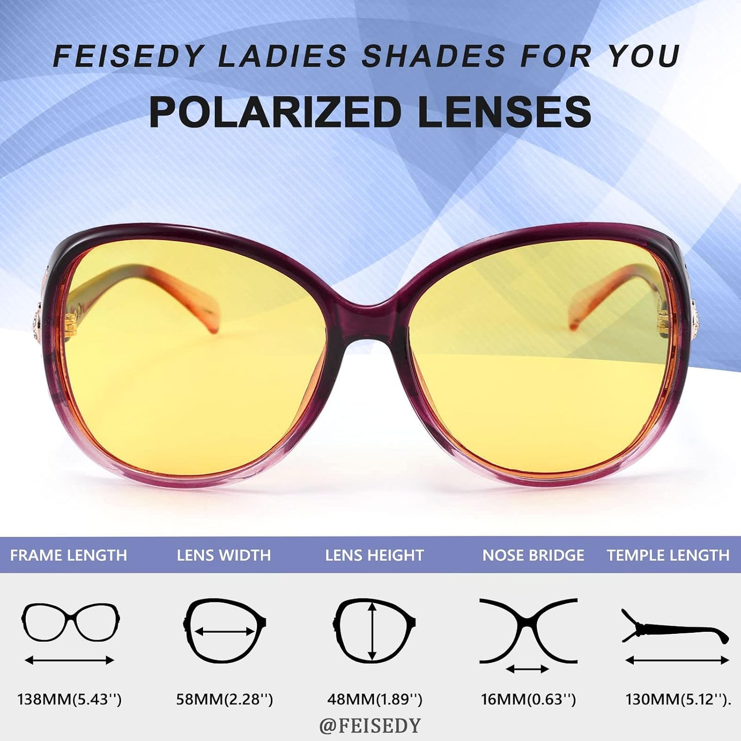 商品图片 26 | B08S7G8RRP | FEISEDY Oversized Polarized Sunglasses Women Men Large Shades B2730