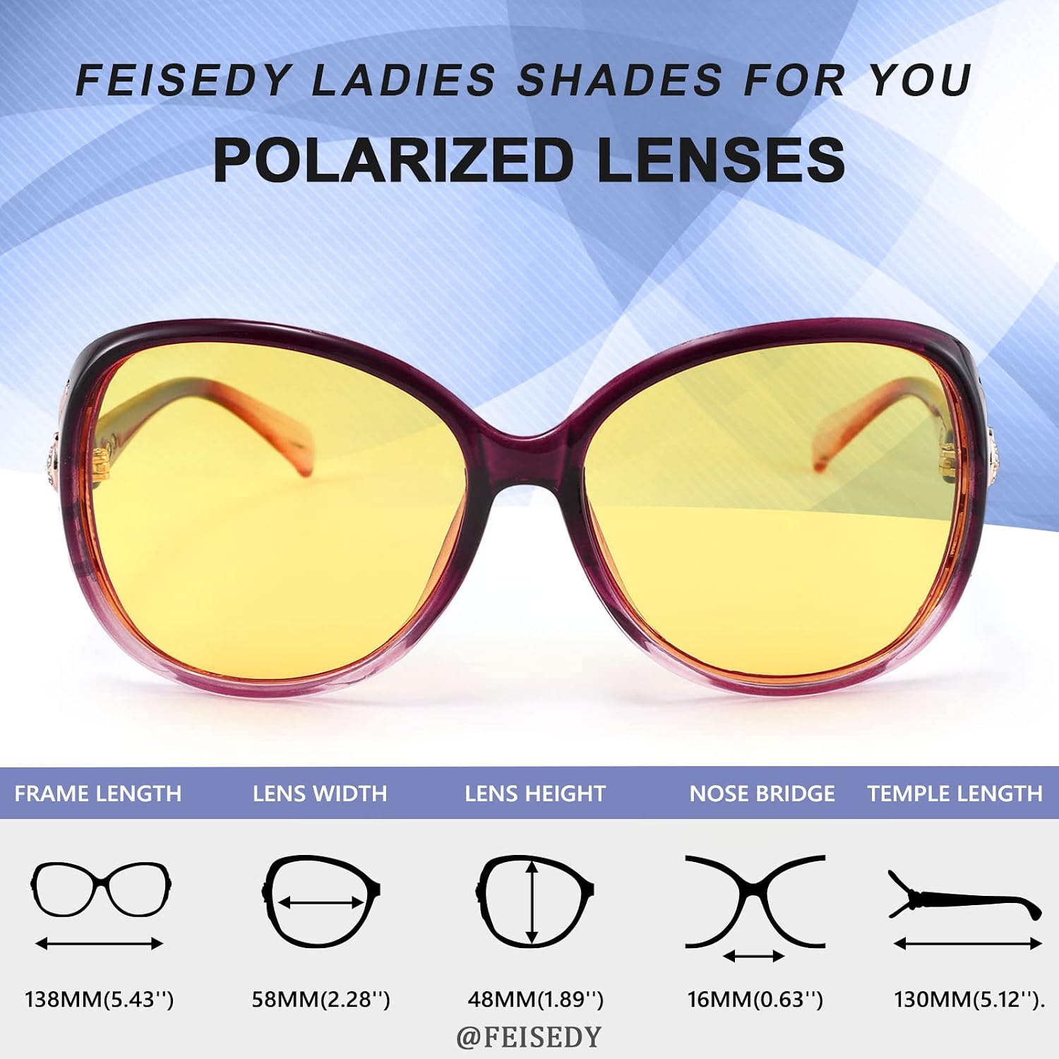 商品图片 26 | B08S7G8RRP | FEISEDY Oversized Polarized Sunglasses Women Men Large Shades B2730