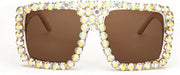 005 Transparent Tea Frame/Multicolor Diamond Tea Lens / 60 Millimeters | B09YHGYVD9 | FEISEDY Square Diamond Sunglasses for Women Retro Fashion Shiny Rhinestone Sun Glasses B2916