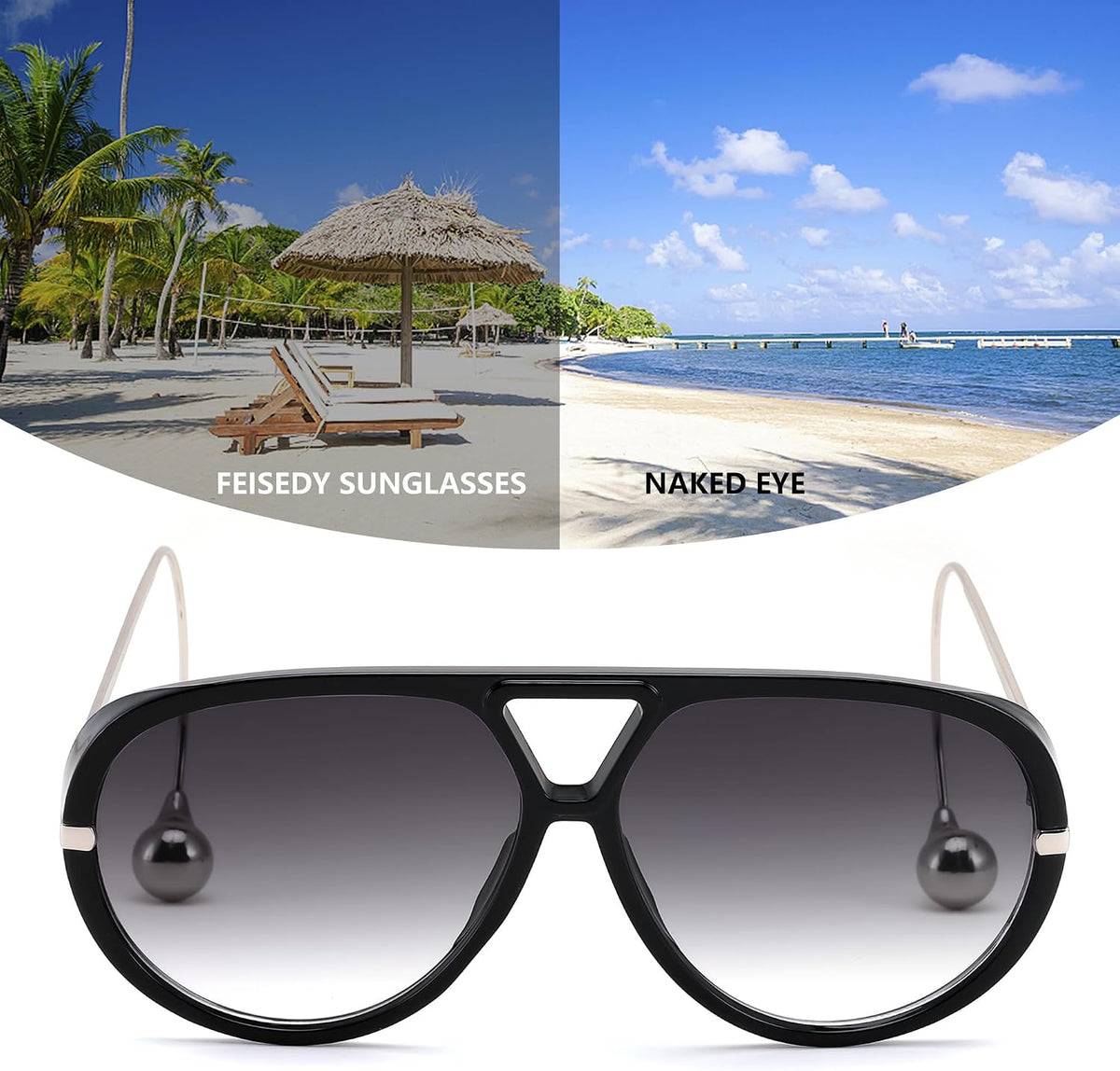 ÉÌƷͼƬ 6 | B0F8N8W8JM | FEISEDY Oversized Aviator Sunglasses With Earring Design for Women Large Big Frame Luxury Designer Shades for Ladies B0296