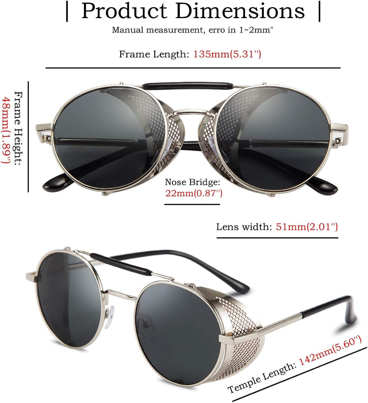 ÉÌƷͼƬ 27 | B09LYD9SW2 | FEISEDY Steam Punk Sunglasses for Men Women Side Shield Round Steampunk Vintage Glasses Shades B2518
