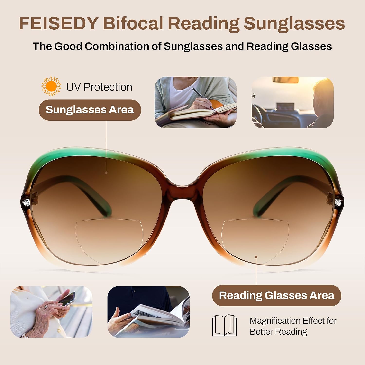 商品图片 5 | B0F8N9H1N8 | FEISEDY Fashion Bifocal Reader Sunglasses, Butterfly Reading Glasses B0286