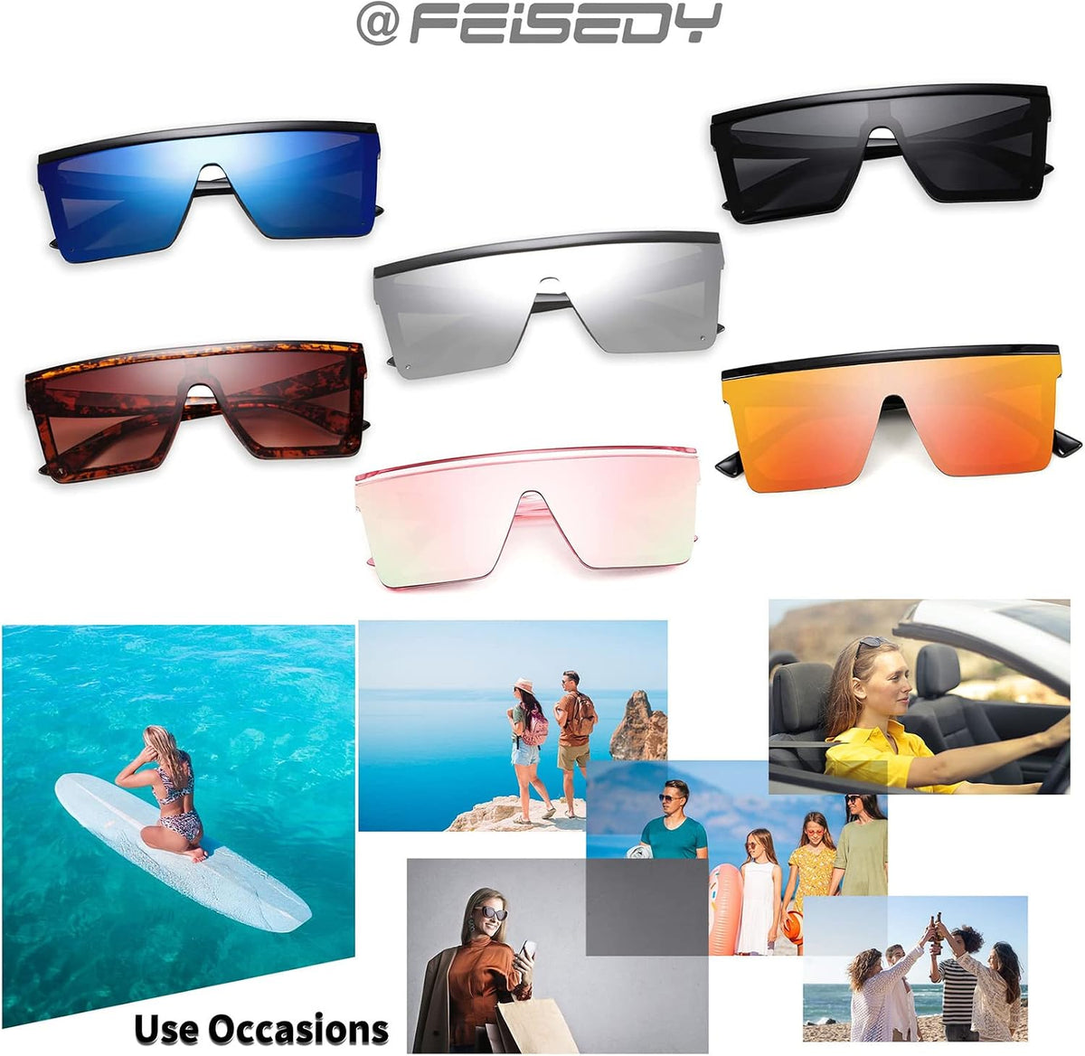 ÉÌƷͼƬ 15 | B09H6XXSDN | FEISEDY Oversized Sunglasses Mens Womens Flat Top Square Trendy Visor Shades UV400 B2470