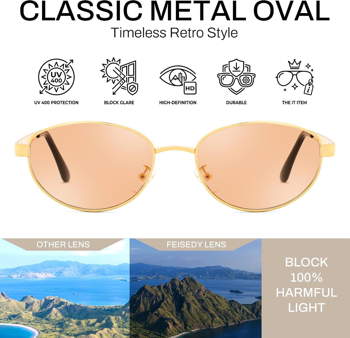 ÉÌƷͼƬ 24 | B0GVDQNHD2 | FEISEDY Oval Metal Sunglasses for Women and Men, Classic UV400 Protection Shades Retro Trendy Driving Fishing Eyewear B0430