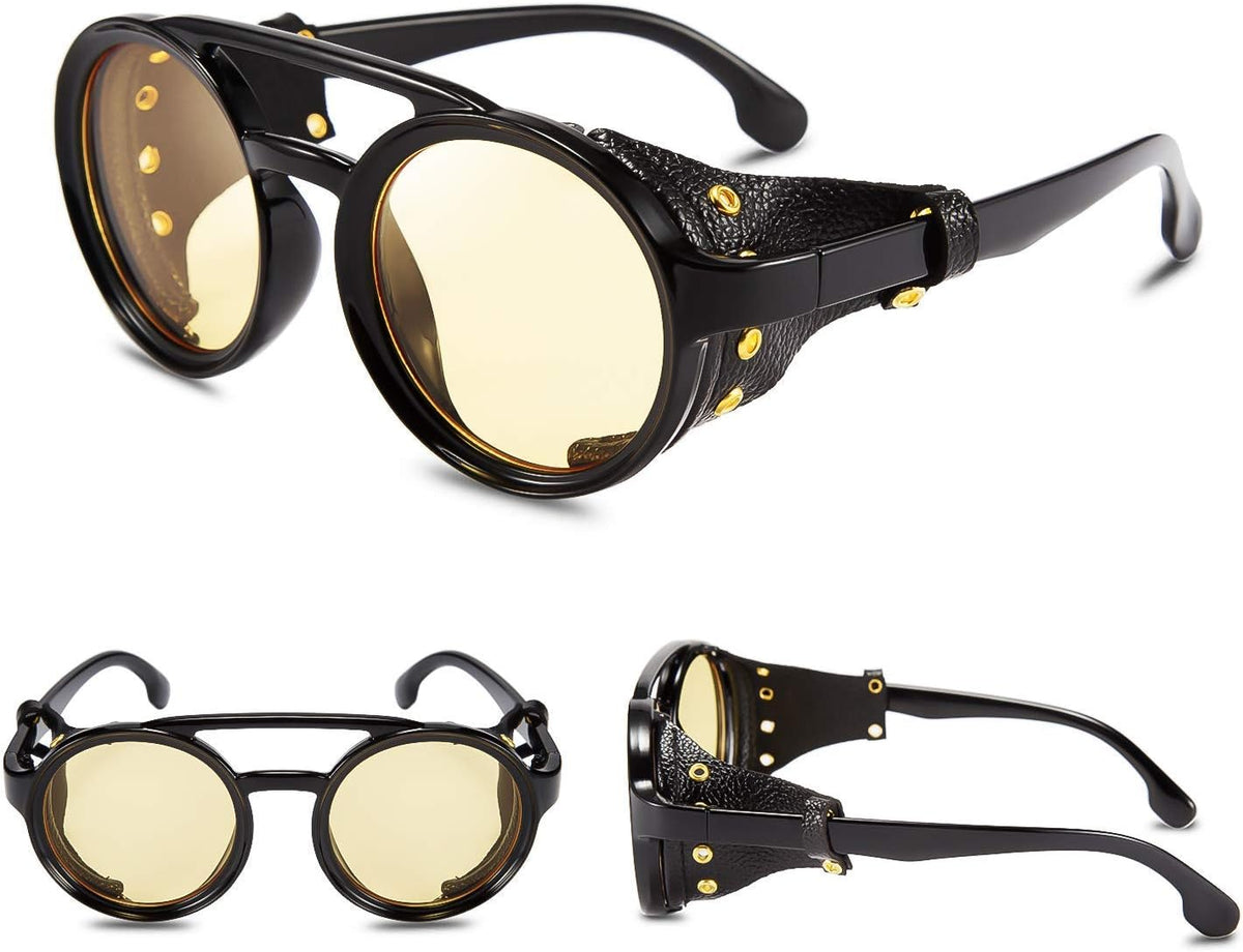 ÉÌƷͼƬ 36 | B09WN3J4YZ | FEISEDY Retro Round Steampunk Sunglasses Women Men Leatherwear B2532
