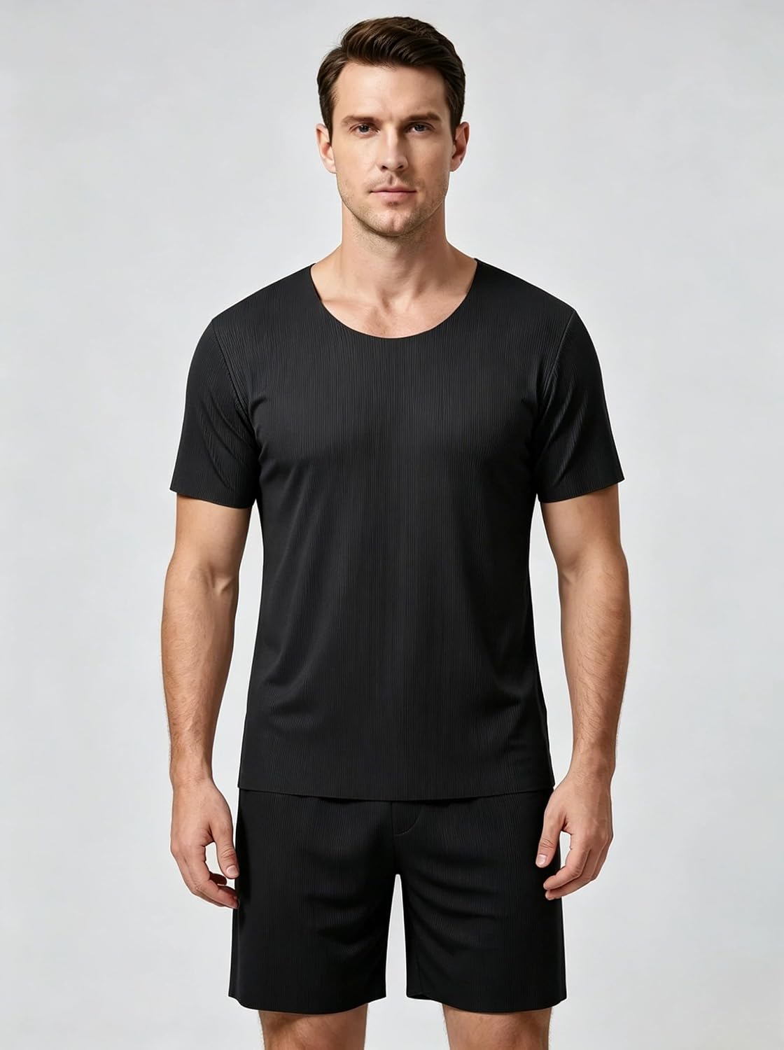 X-Large / Black | B0GX1QCCNM | Mens Pajamas Set Shorts, 2 Piece Ice Silk Men's Summer Pajamas, Seamless Soft Lounge Set Short Sleeve PJS Sleepwear L-XXL