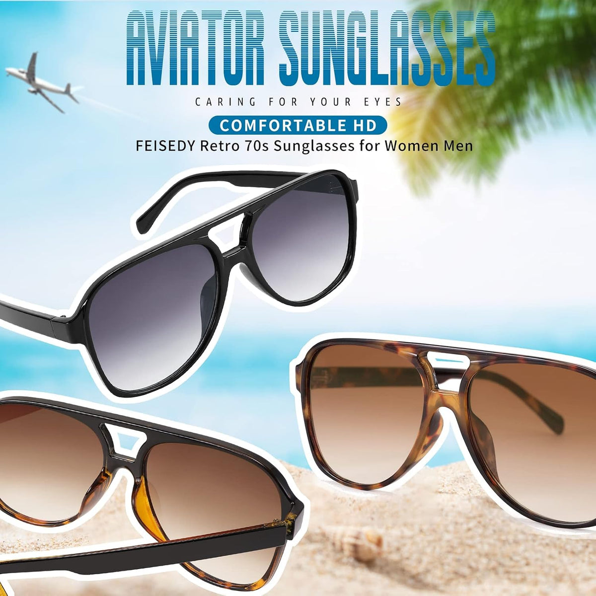 ÉÌƷͼƬ 19 | B0CB543WBD | FEISEDY Vintage Retro 70s Plastic Aviator Sunglasses Women Men Classic Large Squared Frame B2751