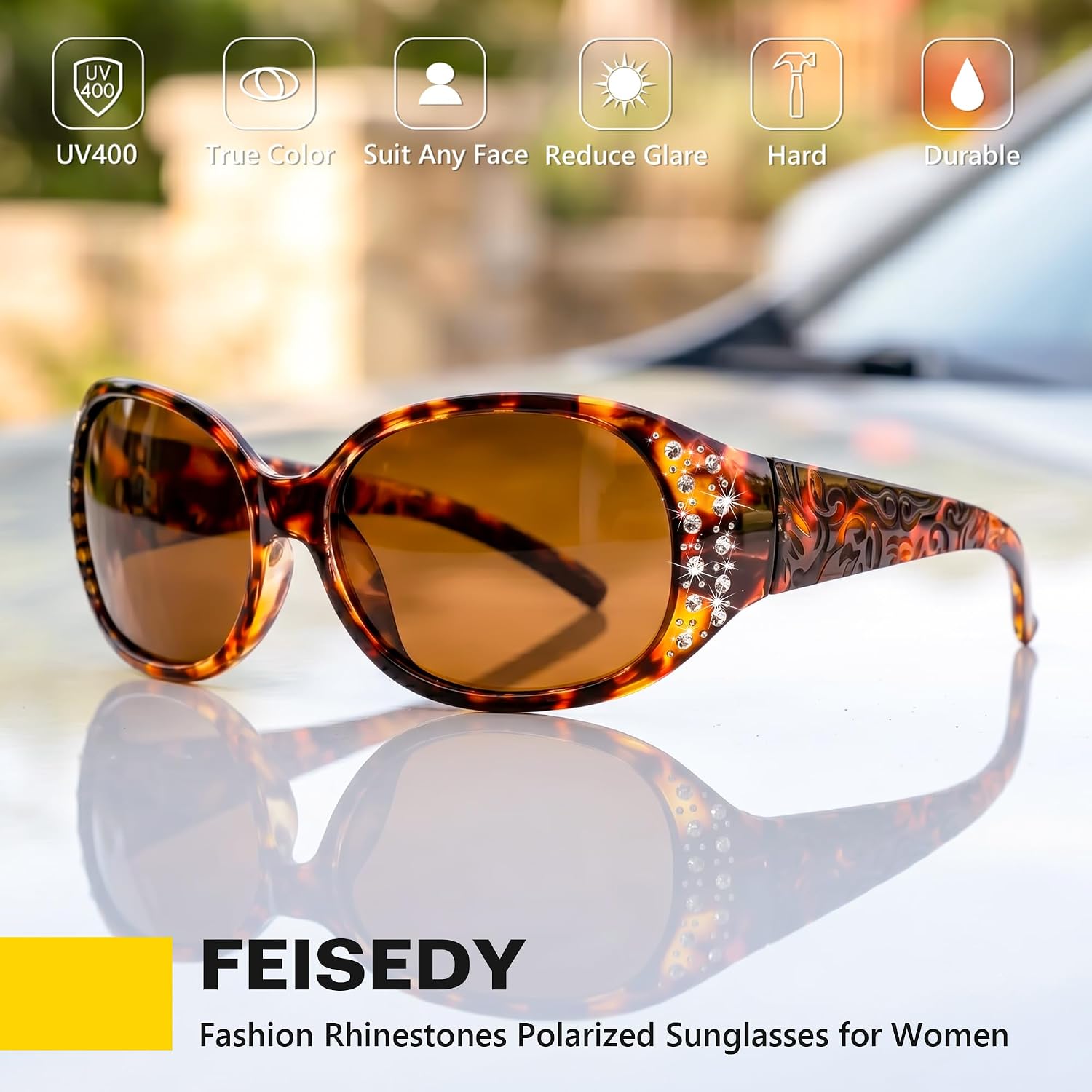 商品图片 26 | B0FZT6D16L | FEISEDY Women's Polarized Sunglasses Wrap Around Rhinestone Design Fashion Sunnies UV400 Protection B1091